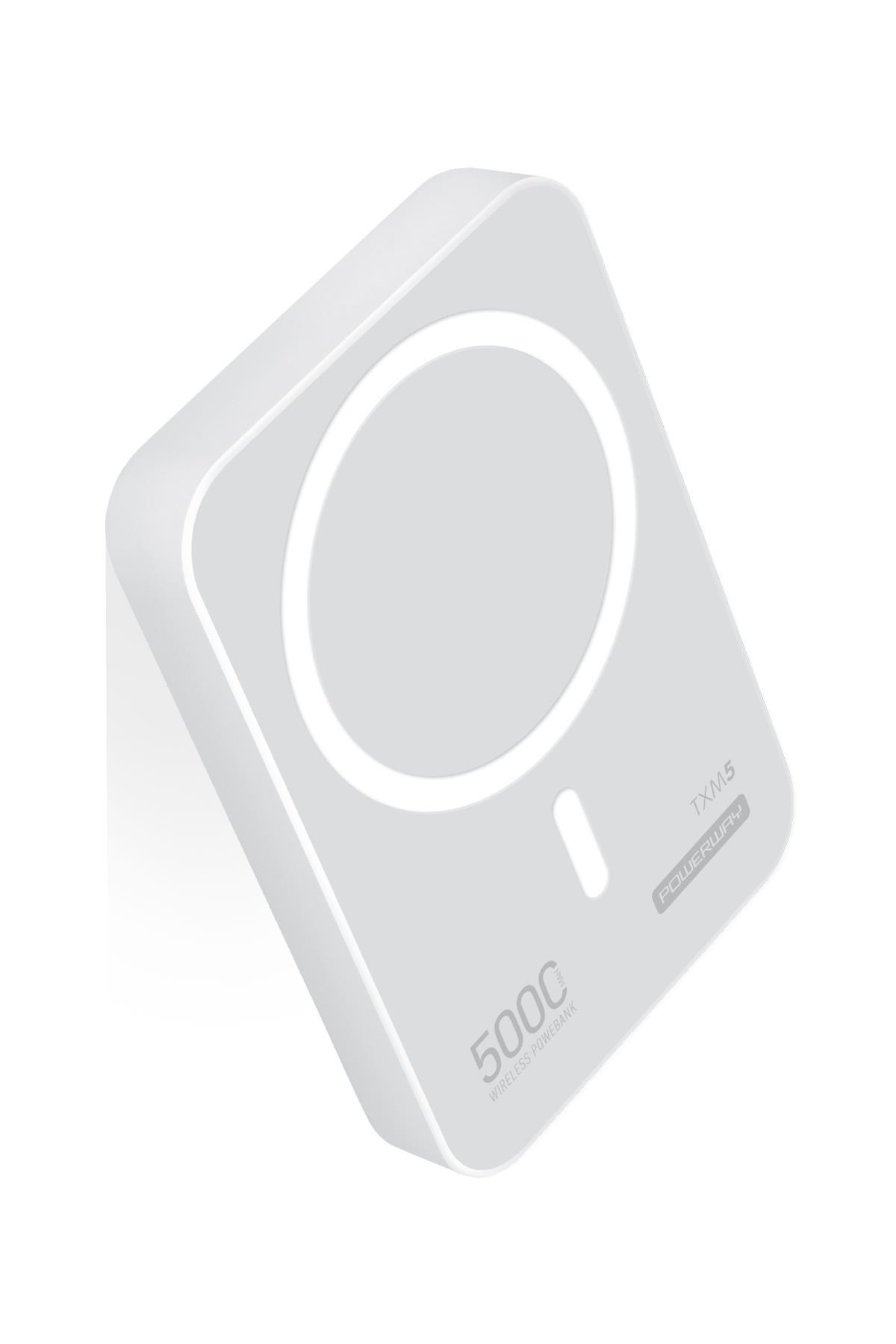 Powerway 5.000 mAh PD 15W Magsafe Kablosuz Wireless Taşınabilir Şarj Cihazı Beyaz Powerbank TXM5