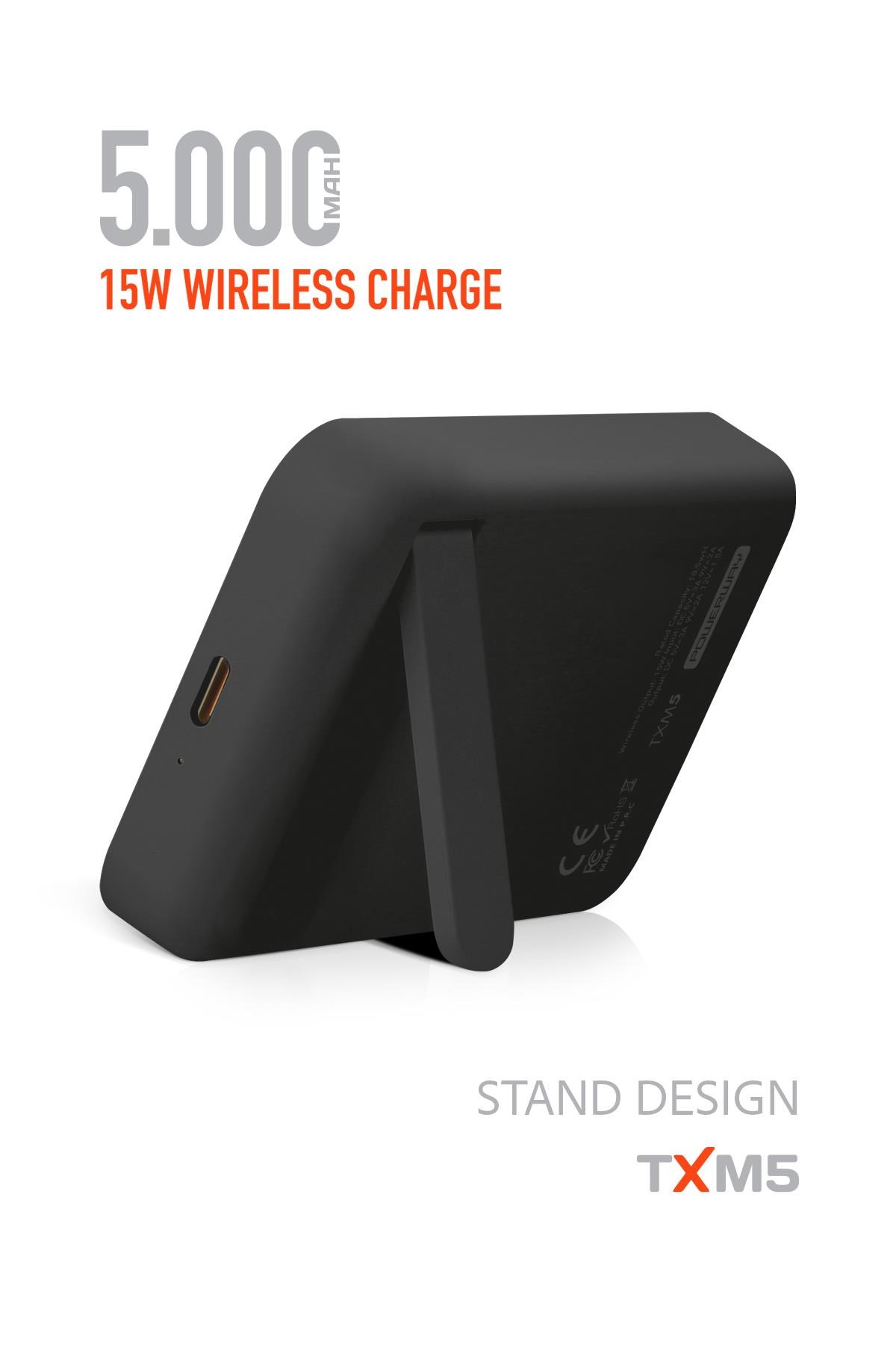 Powerway 5.000 mAh PD 15W Magsafe Kablosuz Wireless Taşınabilir Şarj Cihazı Siyah Powerbank TXM5