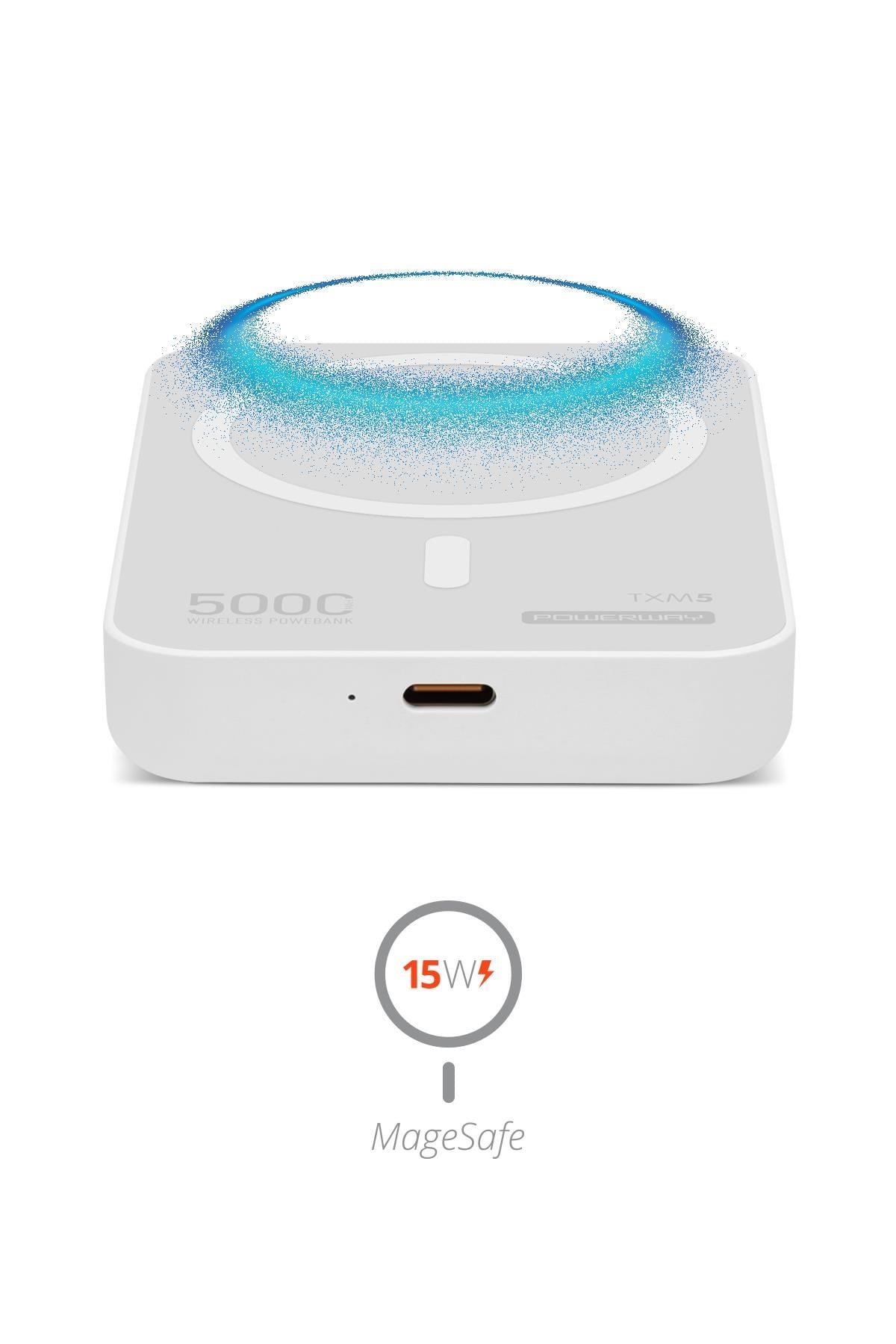 Powerway 5.000 mAh PD 15W Magsafe Kablosuz Wireless Taşınabilir Şarj Cihazı Beyaz Powerbank TXM5