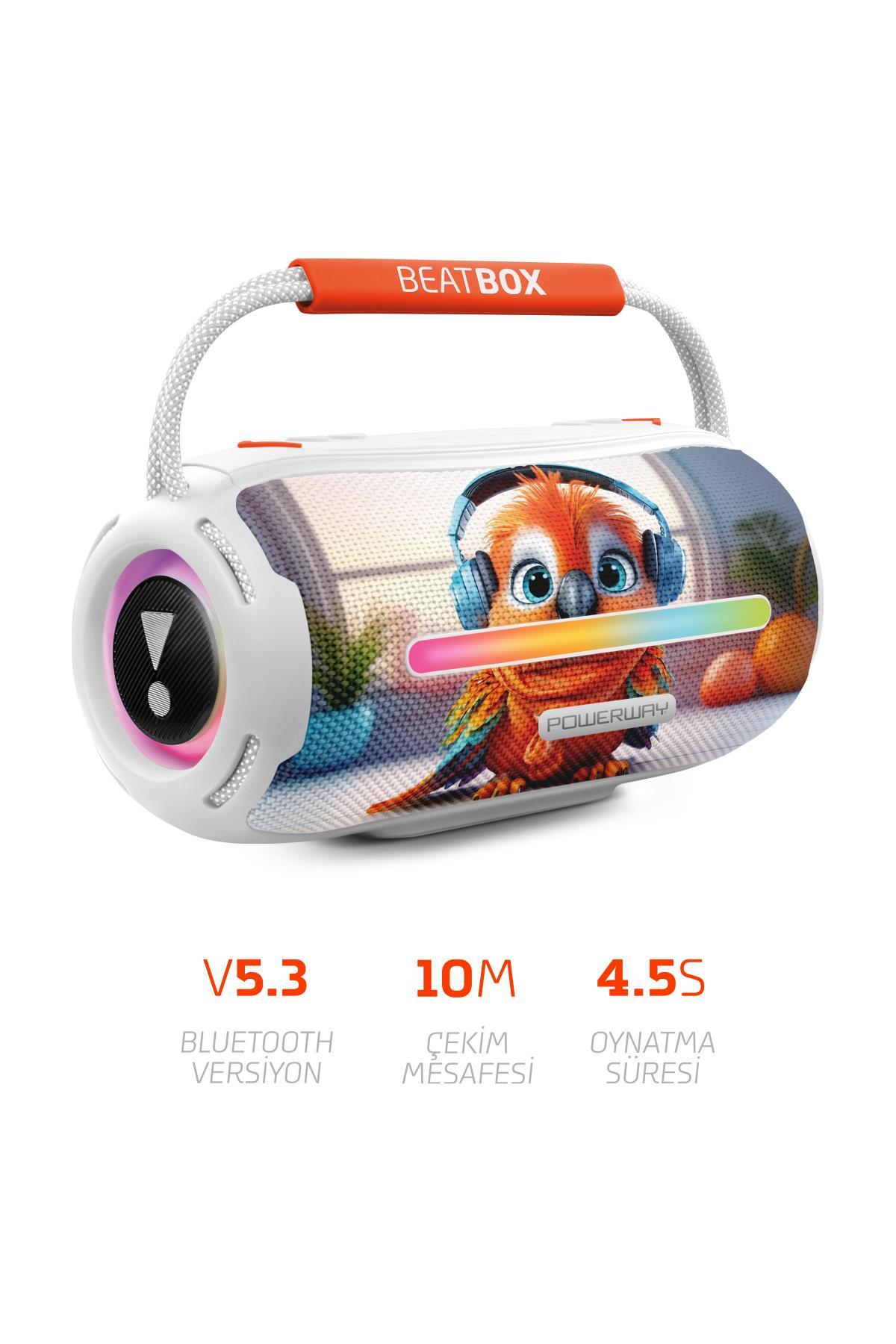 Powerway Beatbox Animals Papağan Led Işıklı Dayanıklı Ses Bombası Usb Sd Aux Bluetooth Hoparlör