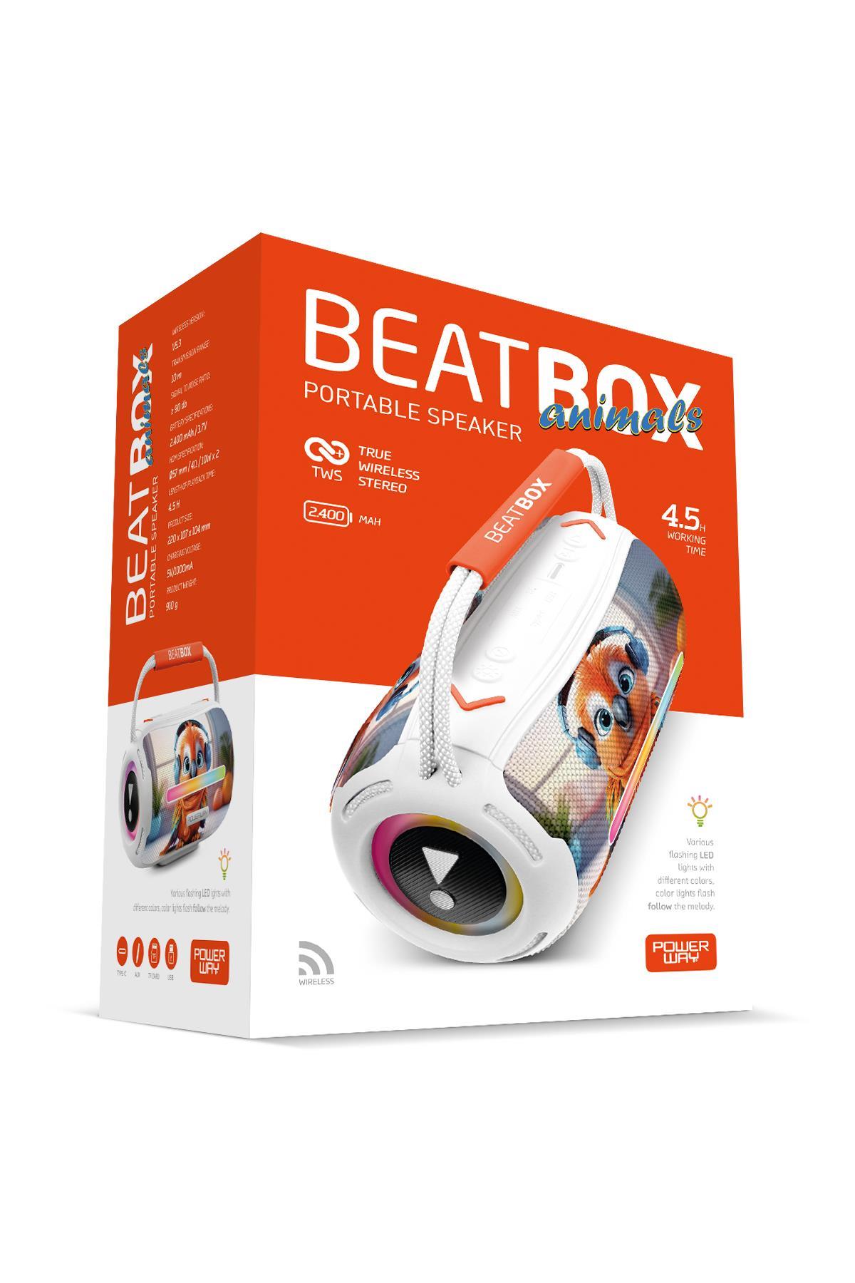 Powerway Beatbox Animals Papağan Led Işıklı Dayanıklı Ses Bombası Usb Sd Aux Bluetooth Hoparlör