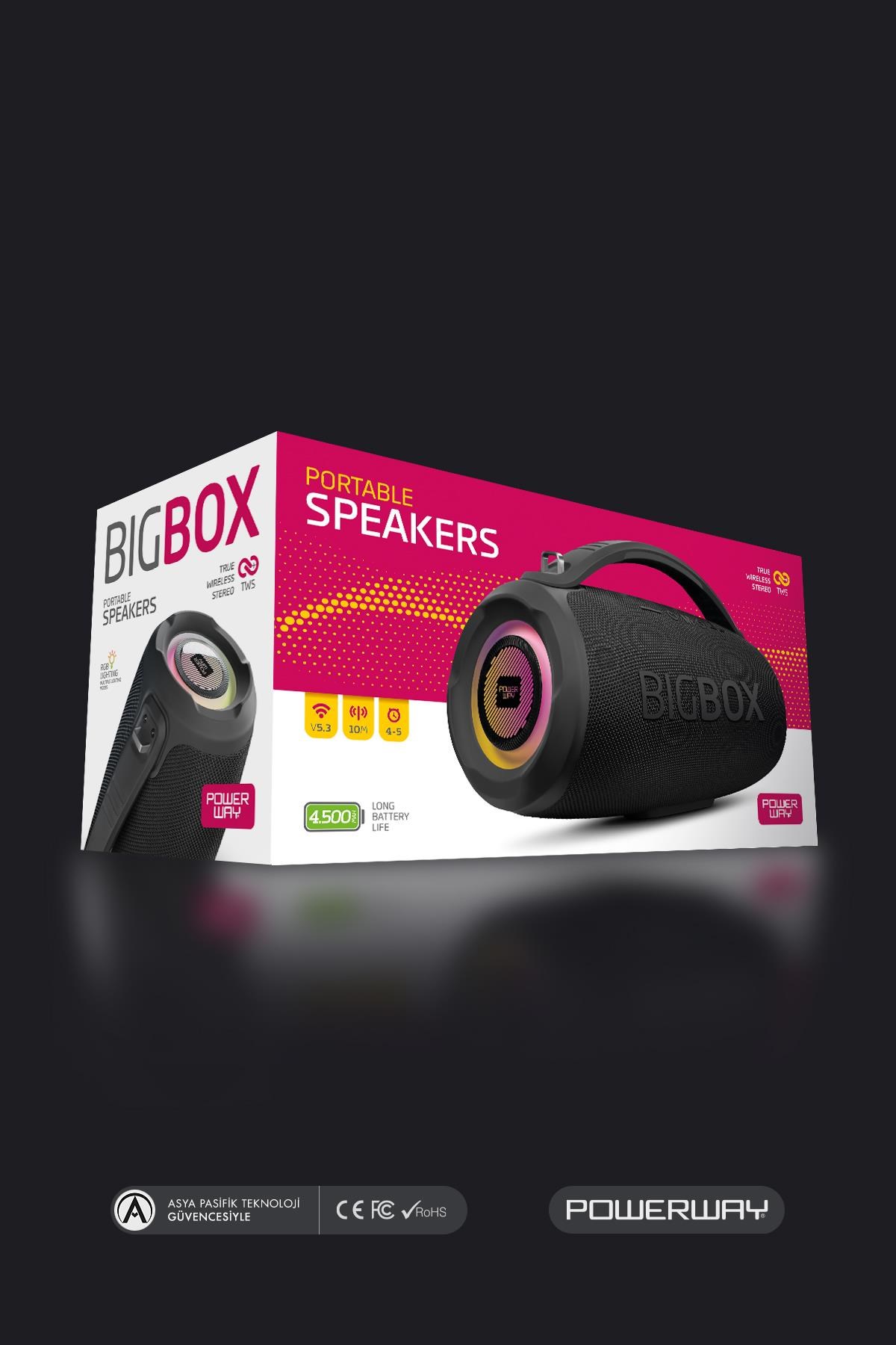 Powerway Bigbox 40W Güç Çift Bass Usb Hafıza Kartı Aux Fm Led Işıklı Bluetooth Hoparlör Hi-Fi