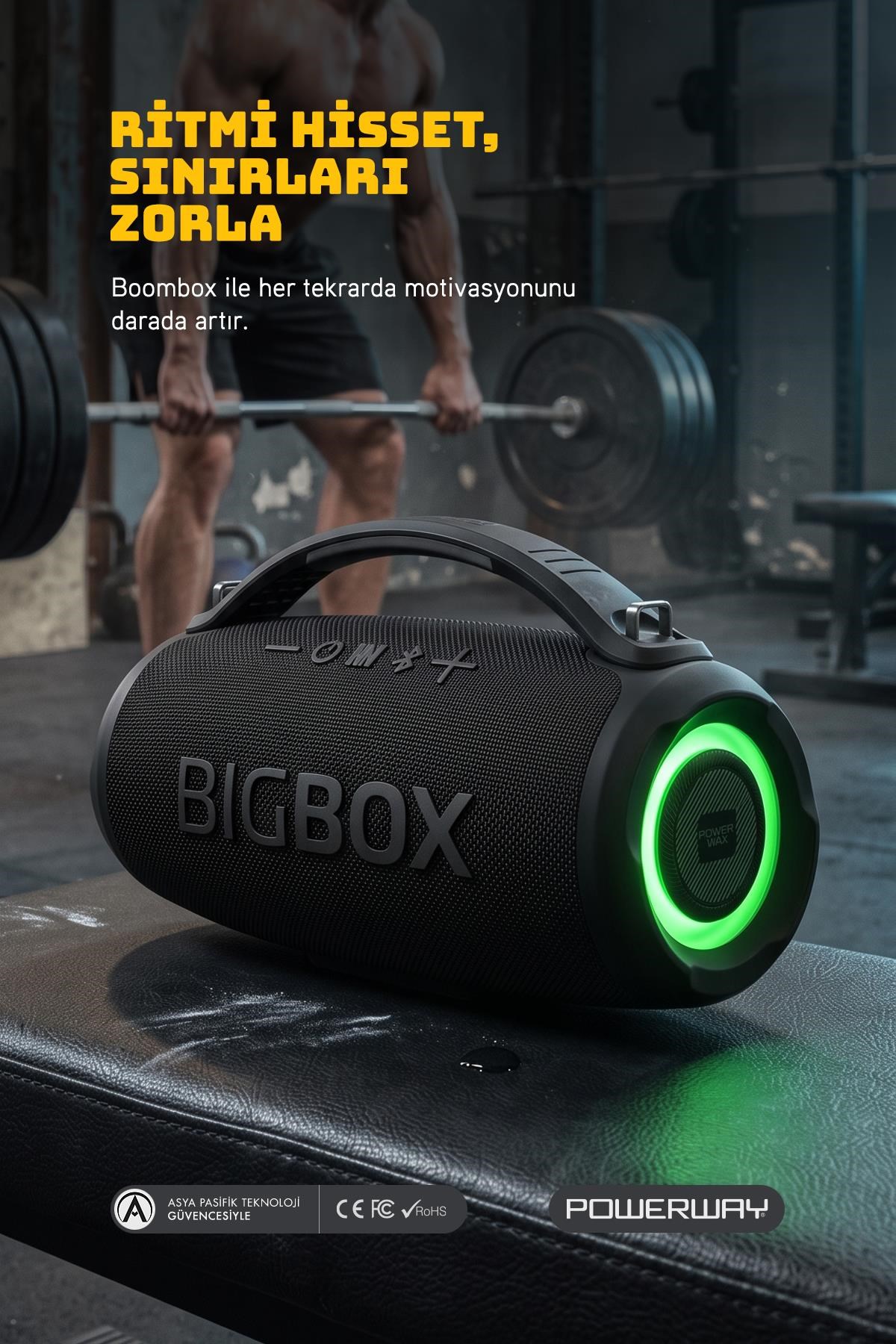 Powerway Bigbox 40W Güç Çift Bass Usb Hafıza Kartı Aux Fm Led Işıklı Bluetooth Hoparlör Hi-Fi