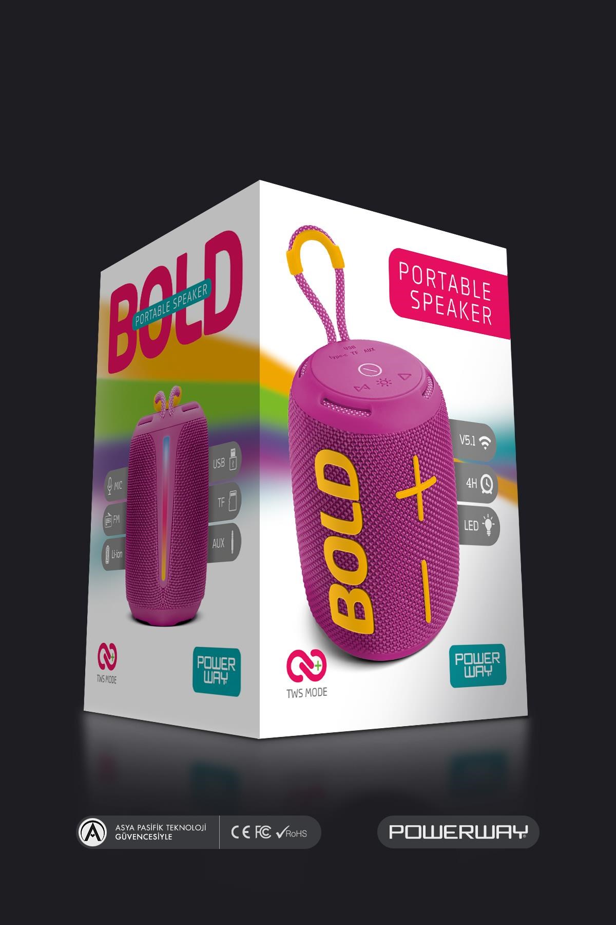 Powerway Bold Eflatun Taşınabilir Ses Bombası Kablosuz Bluetooth Hoparlör Speaker Yüksek Sesli TWS