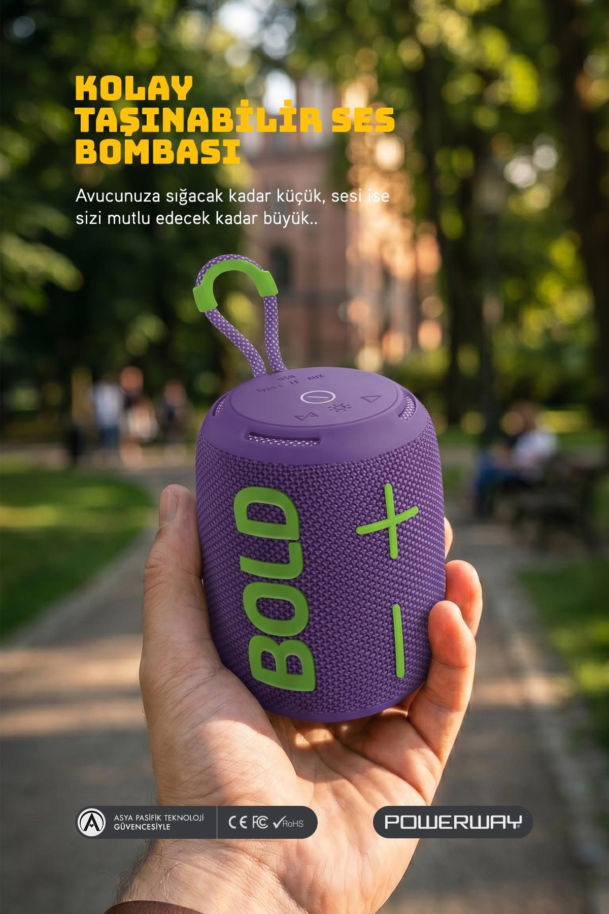 Powerway Bold Mor Taşınabilir Ses Bombası Kablosuz Bluetooth Hoparlör Speaker Yüksek Sesli TWS