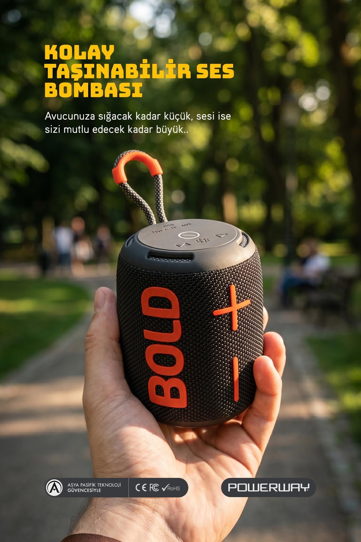 Powerway Bold Siyah Taşınabilir Ses Bombası Kablosuz Bluetooth Hoparlör Speaker Yüksek Sesli TWS