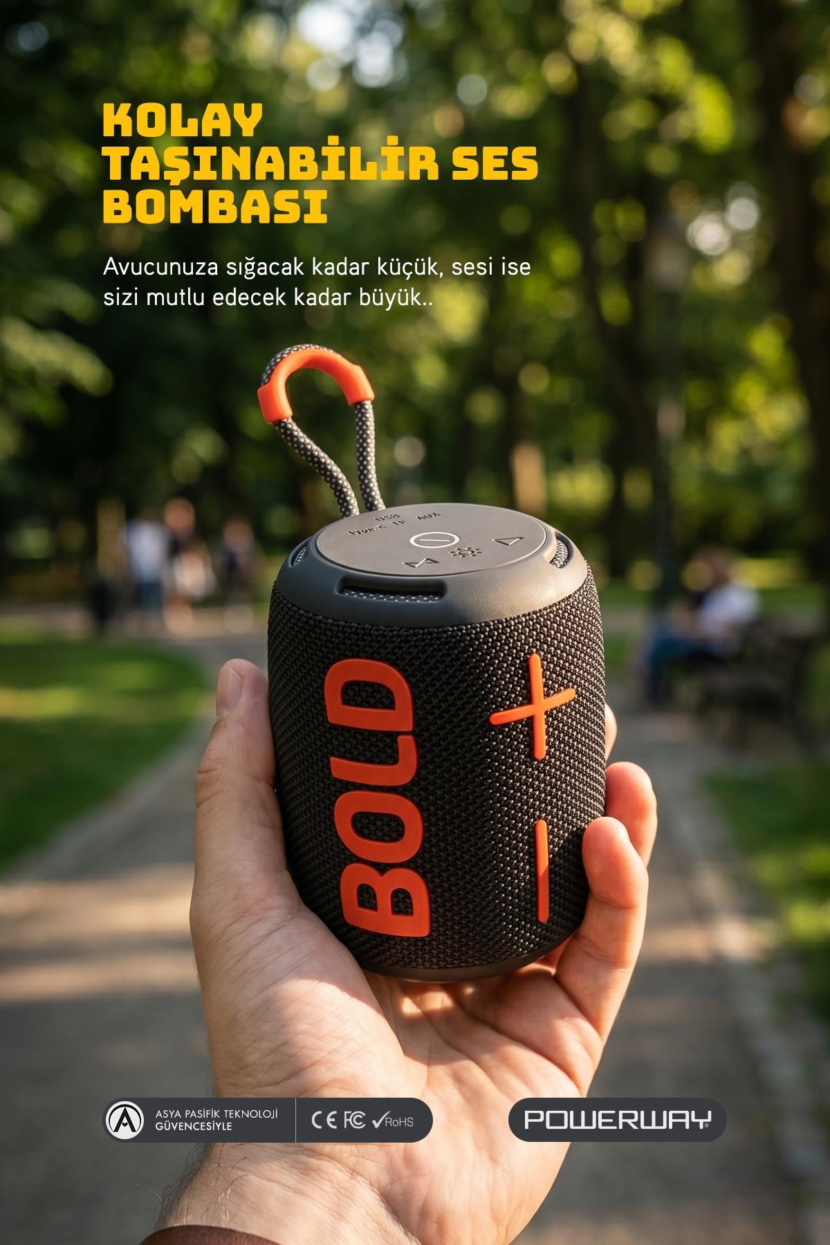 Powerway Bold Siyah Taşınabilir Ses Bombası Kablosuz Bluetooth Hoparlör Speaker Yüksek Sesli TWS