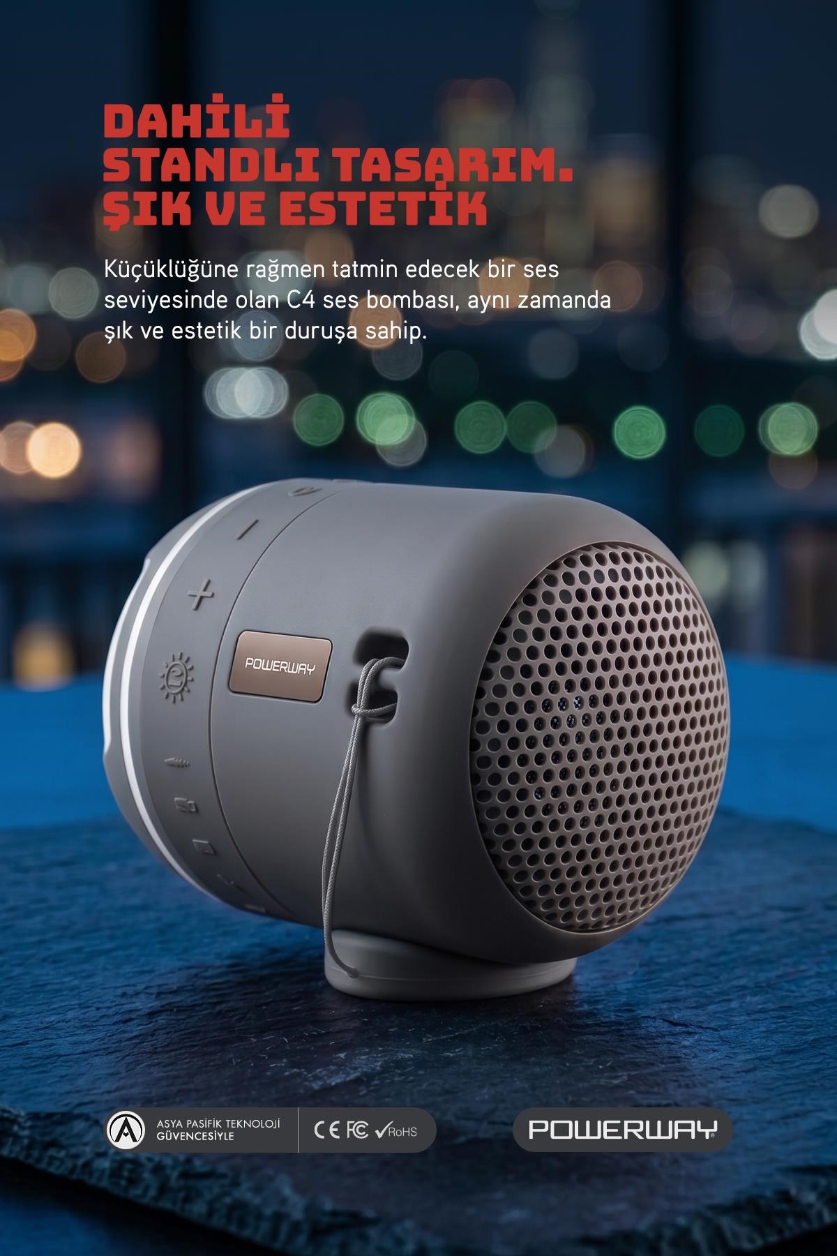 Powerway C4 Gümüş Bluetooth Hoparlör Sese Duyarlı Led Işık