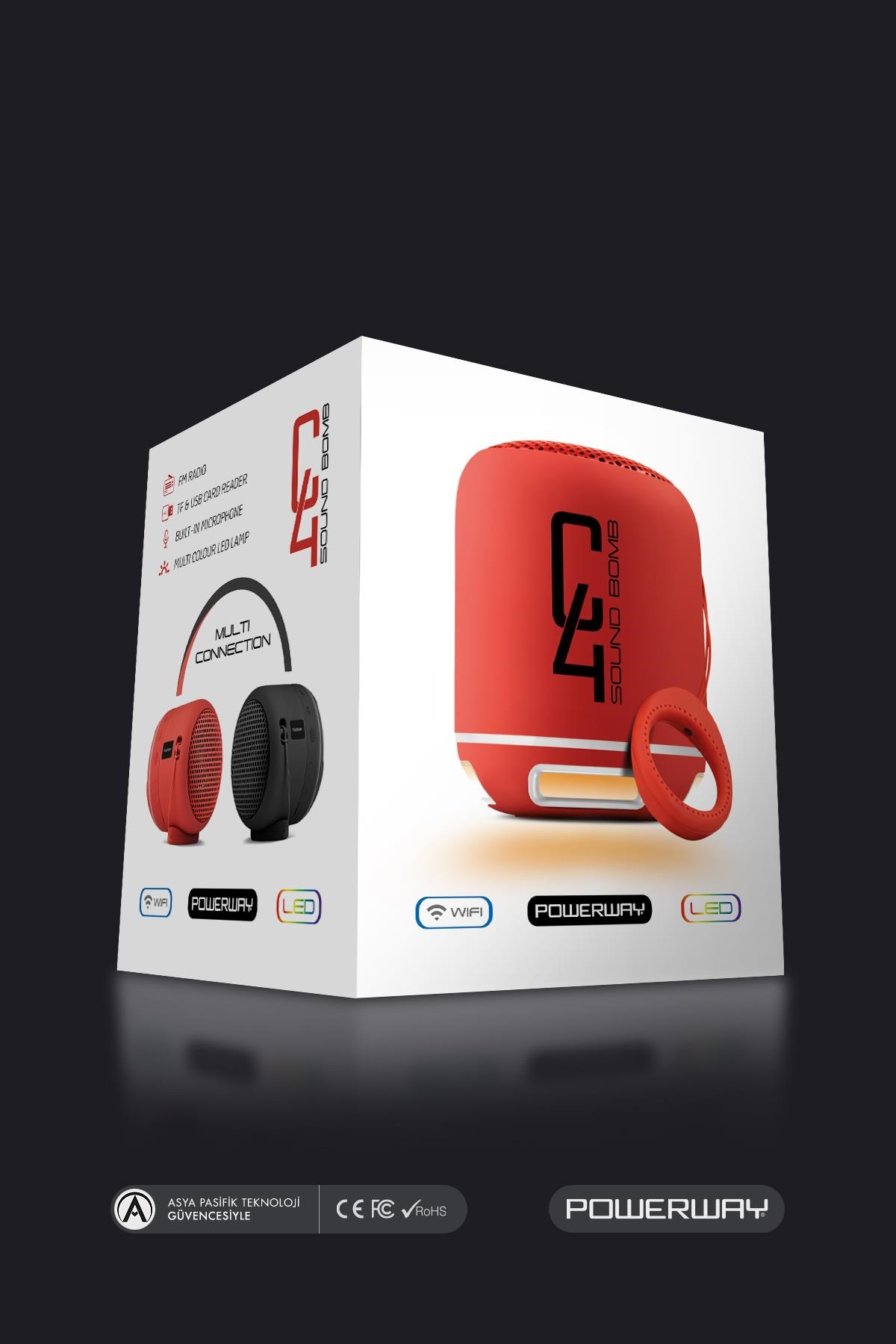 Powerway C4 Kırmızı Bluetooth Hoparlör Sese Duyarlı Led Işık