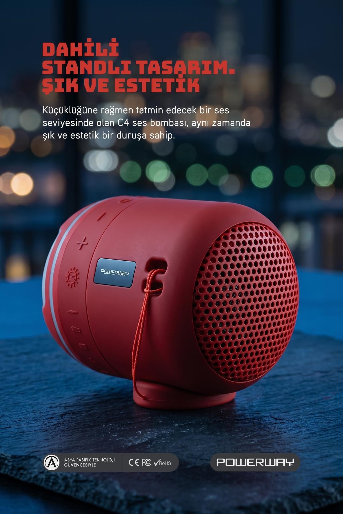 Powerway C4 Kırmızı Bluetooth Hoparlör Sese Duyarlı Led Işık