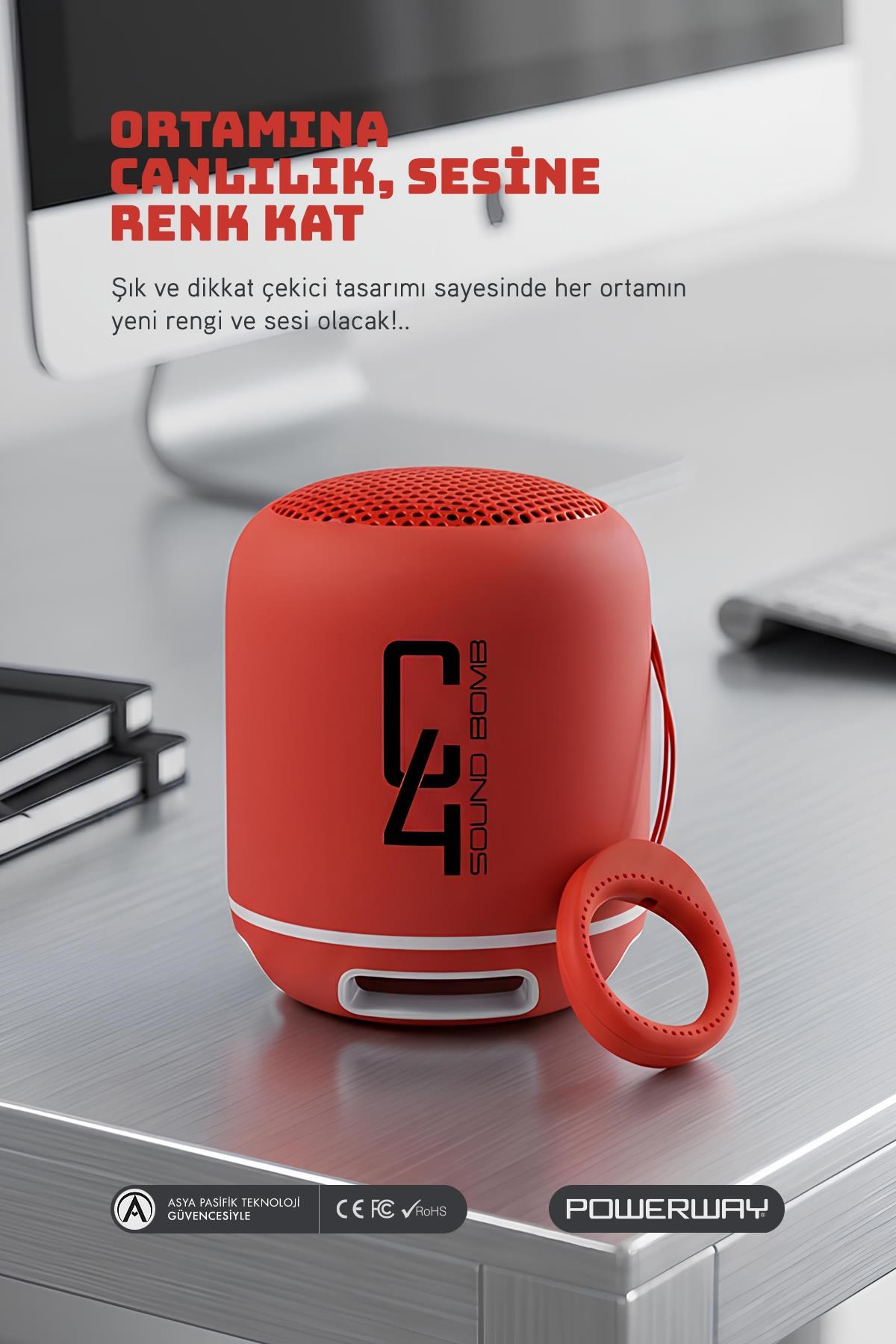 Powerway C4 Kırmızı Bluetooth Hoparlör Sese Duyarlı Led Işık