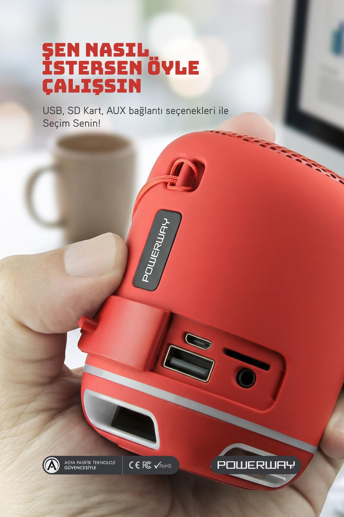 Powerway C4 Kırmızı Bluetooth Hoparlör Sese Duyarlı Led Işık