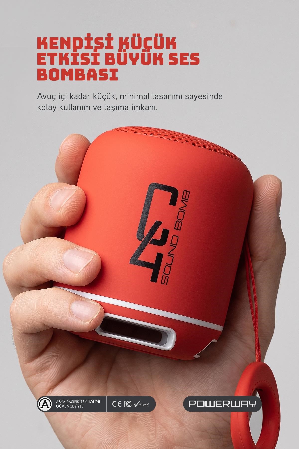 Powerway C4 Kırmızı Bluetooth Hoparlör Sese Duyarlı Led Işık