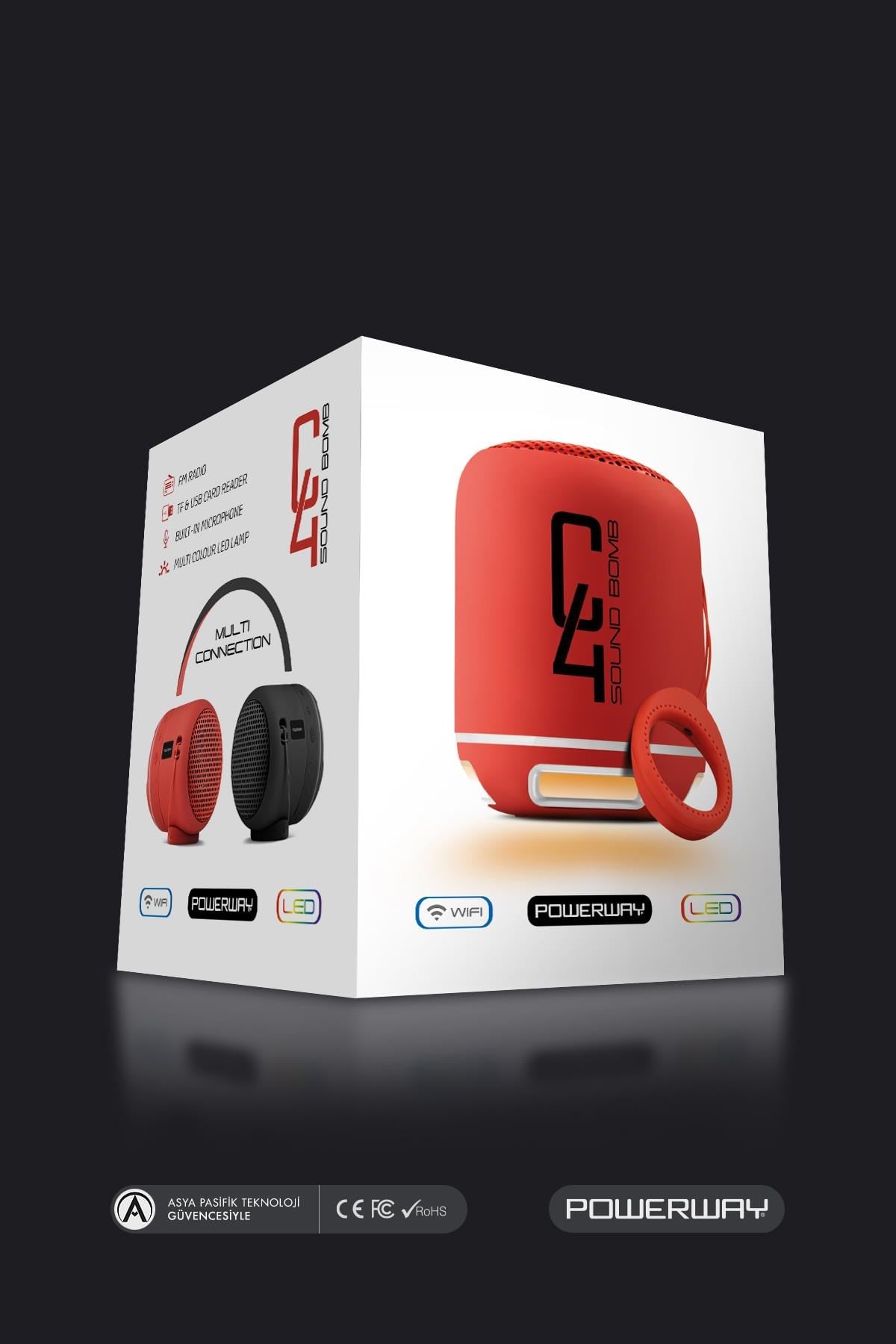 Powerway C4 Kırmızı Bluetooth Hoparlör Sese Duyarlı Led Işık