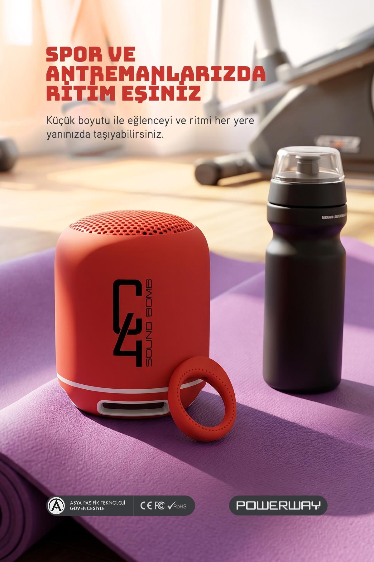 Powerway C4 Kırmızı Bluetooth Hoparlör Sese Duyarlı Led Işık
