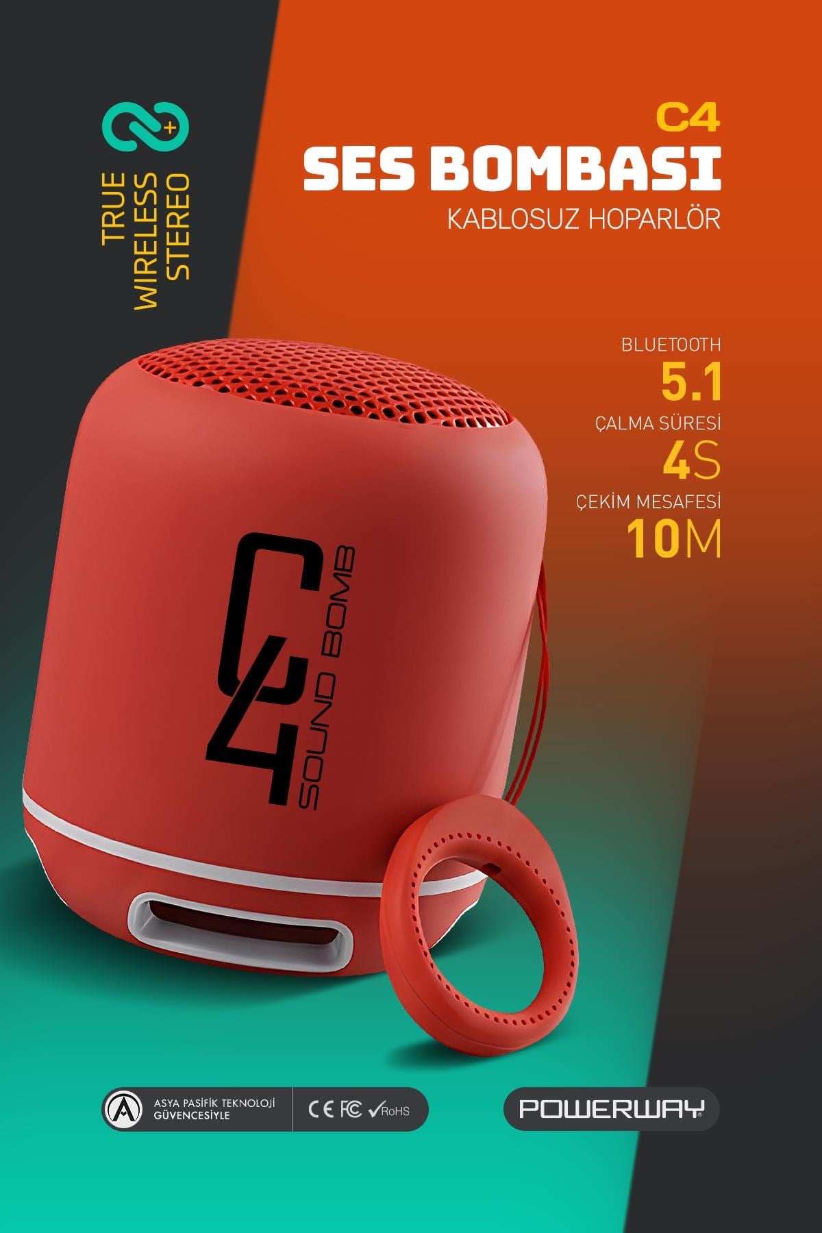 Powerway C4 Kırmızı Bluetooth Hoparlör Sese Duyarlı Led Işık