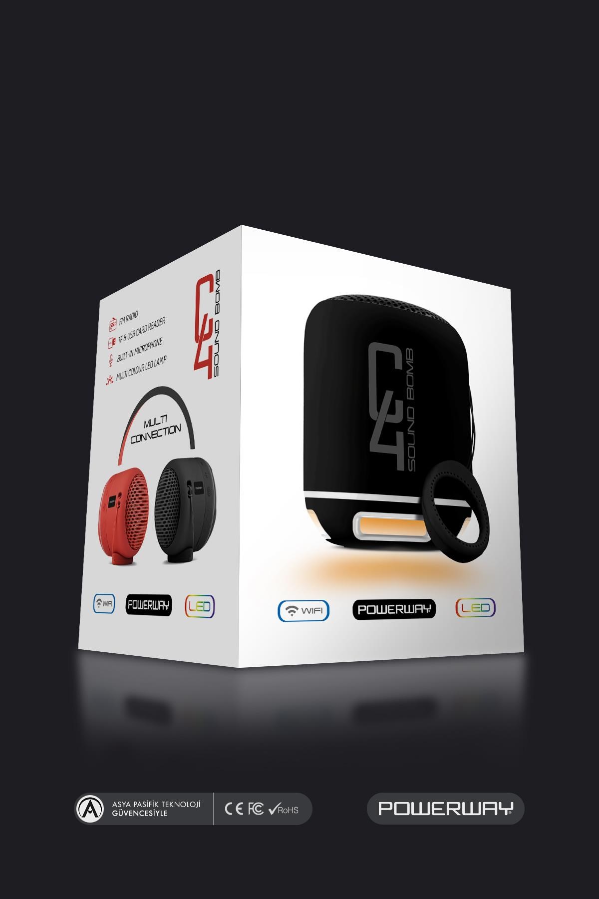 Powerway C4 Siyah Bluetooth Hoparlör Sese Duyarlı Led Işık
