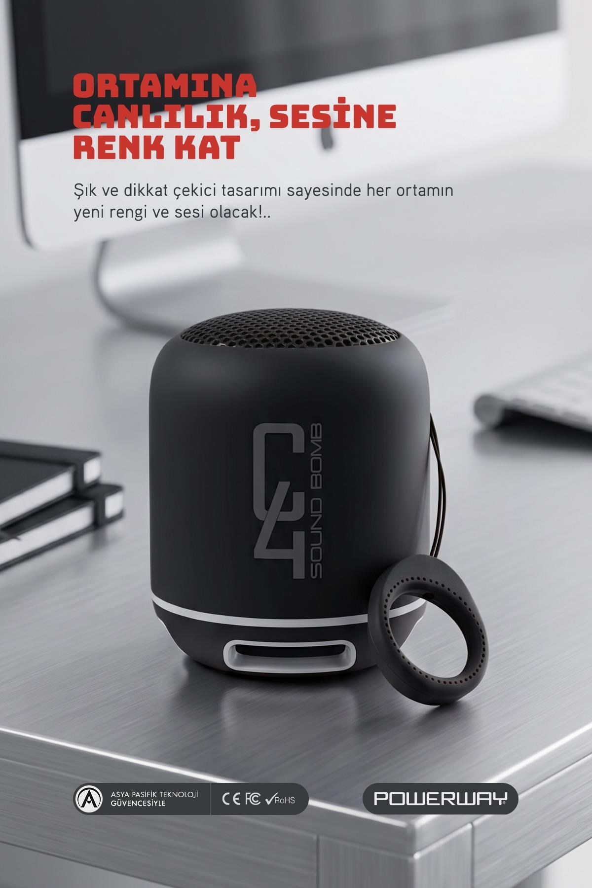 Powerway C4 Siyah Bluetooth Hoparlör Sese Duyarlı Led Işık
