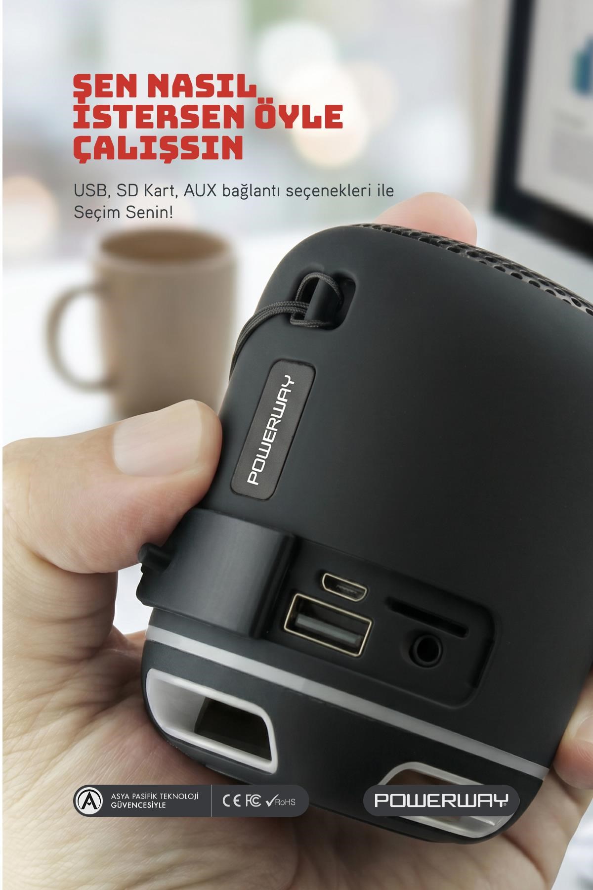 Powerway C4 Siyah Bluetooth Hoparlör Sese Duyarlı Led Işık