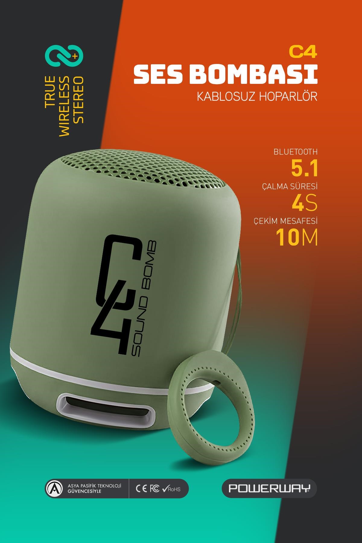 Powerway C4 Yeşil Bluetooth Hoparlör Sese Duyarlı Led Işık