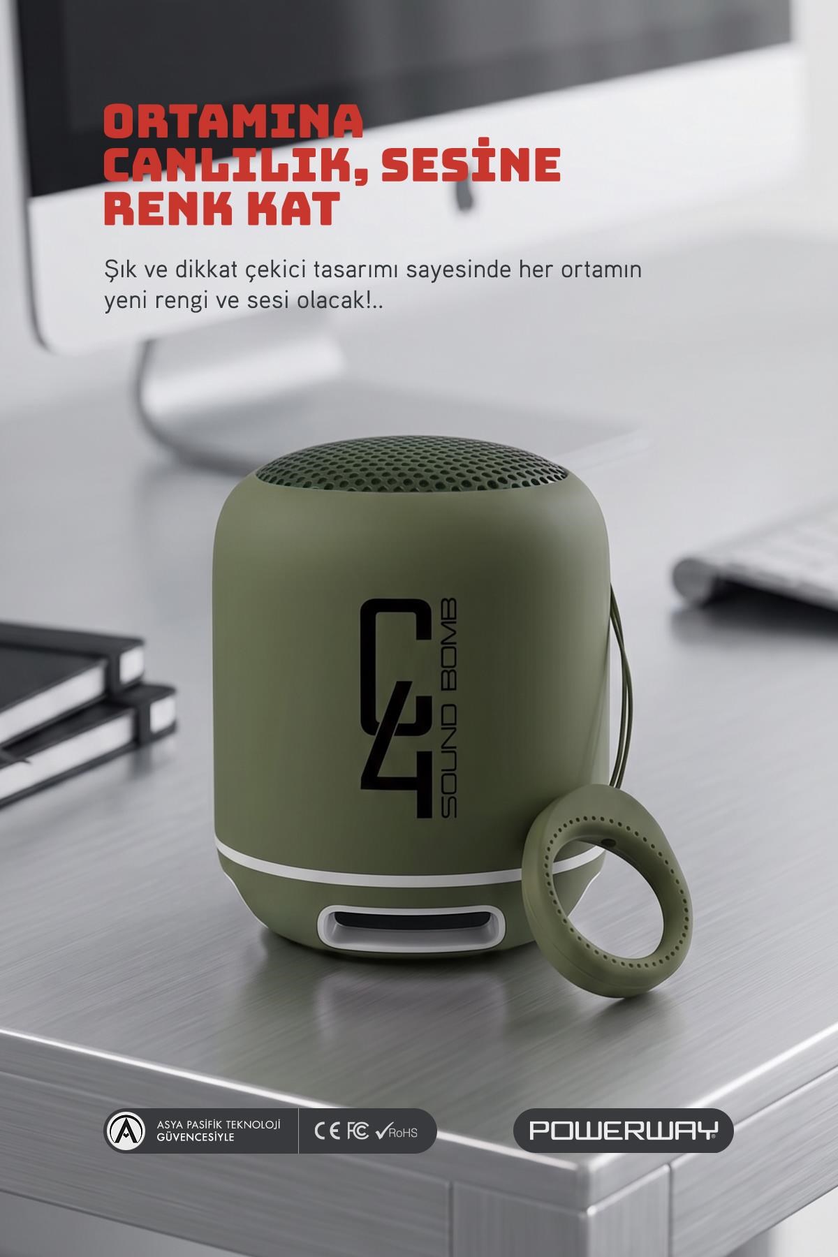 Powerway C4 Yeşil Bluetooth Hoparlör Sese Duyarlı Led Işık