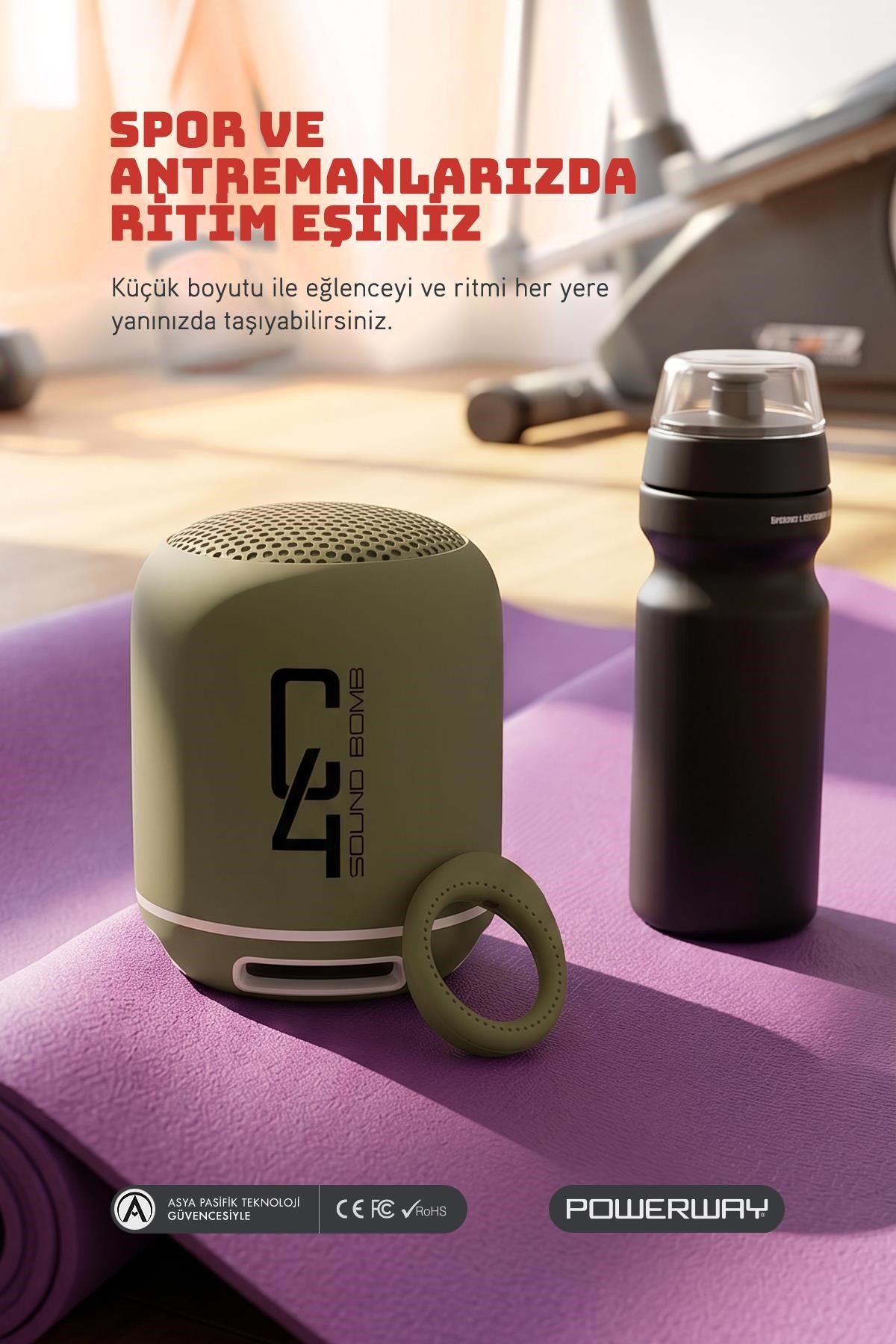 Powerway C4 Yeşil Bluetooth Hoparlör Sese Duyarlı Led Işık