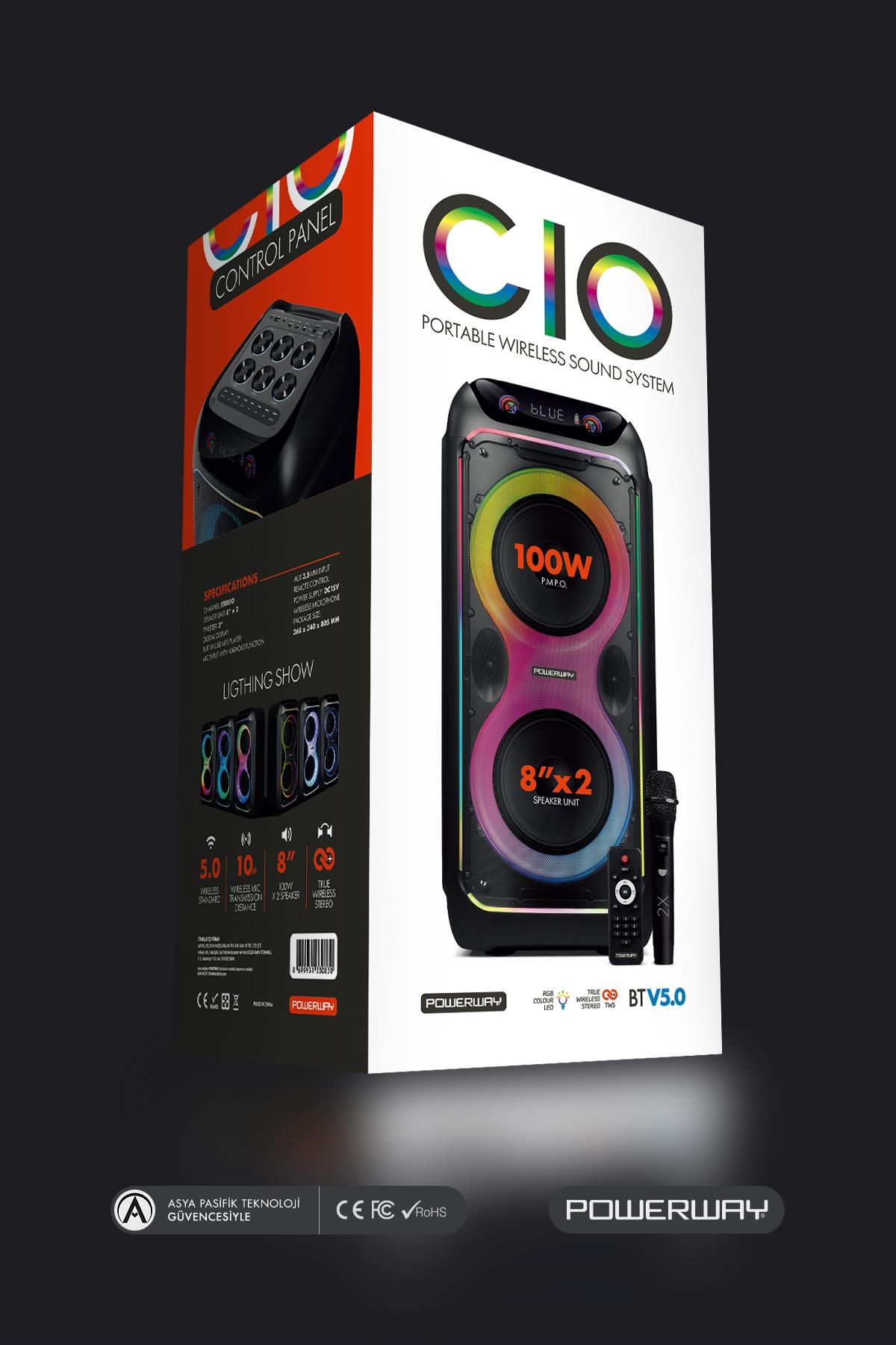 Powerway CIO 100W Hoparlör Gitar Saz Girişli Karaoke Parti Ses Sistemi 80 CM Dijital Ekran +Bass Pro