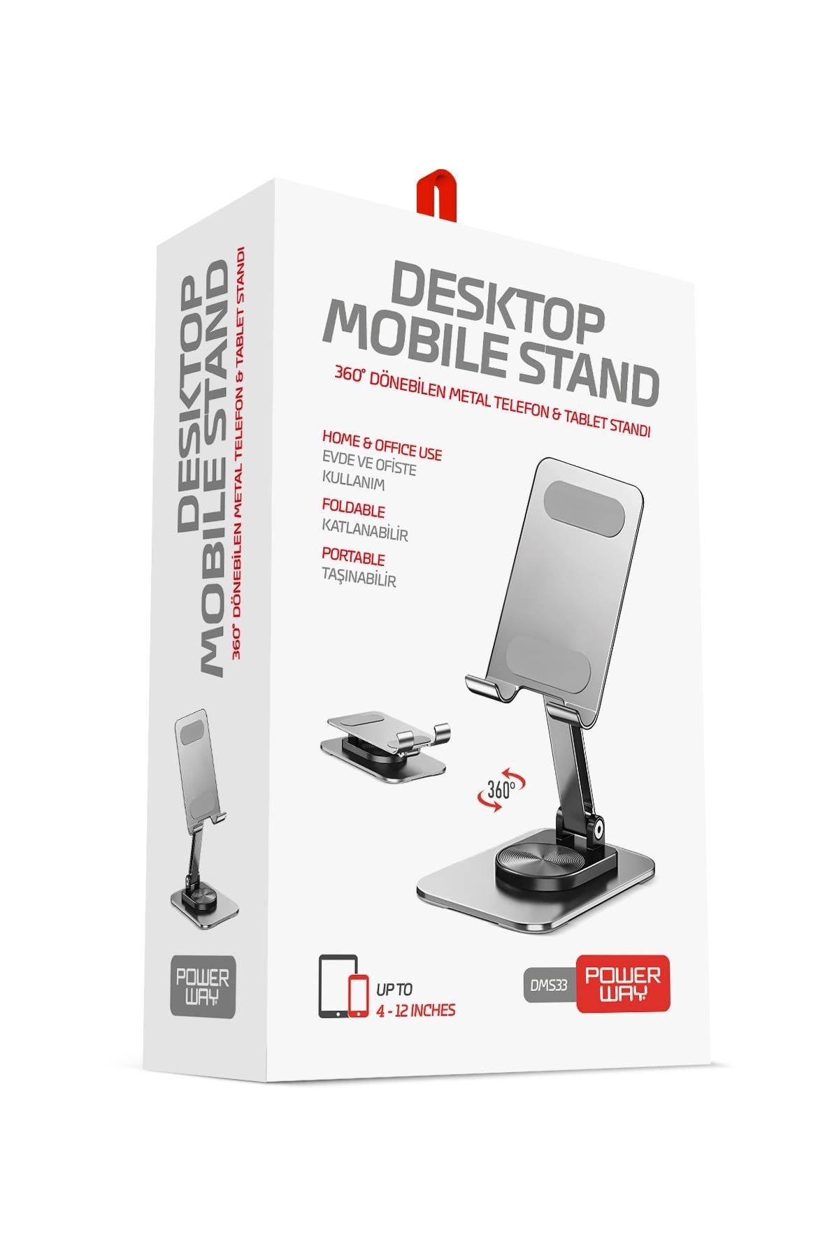 Powerway DMS33 Kaliteli Metal 360 Dönebilen Ayarlanabilir Tablet Ve Telefon Tutucu Masa Üstü Standı