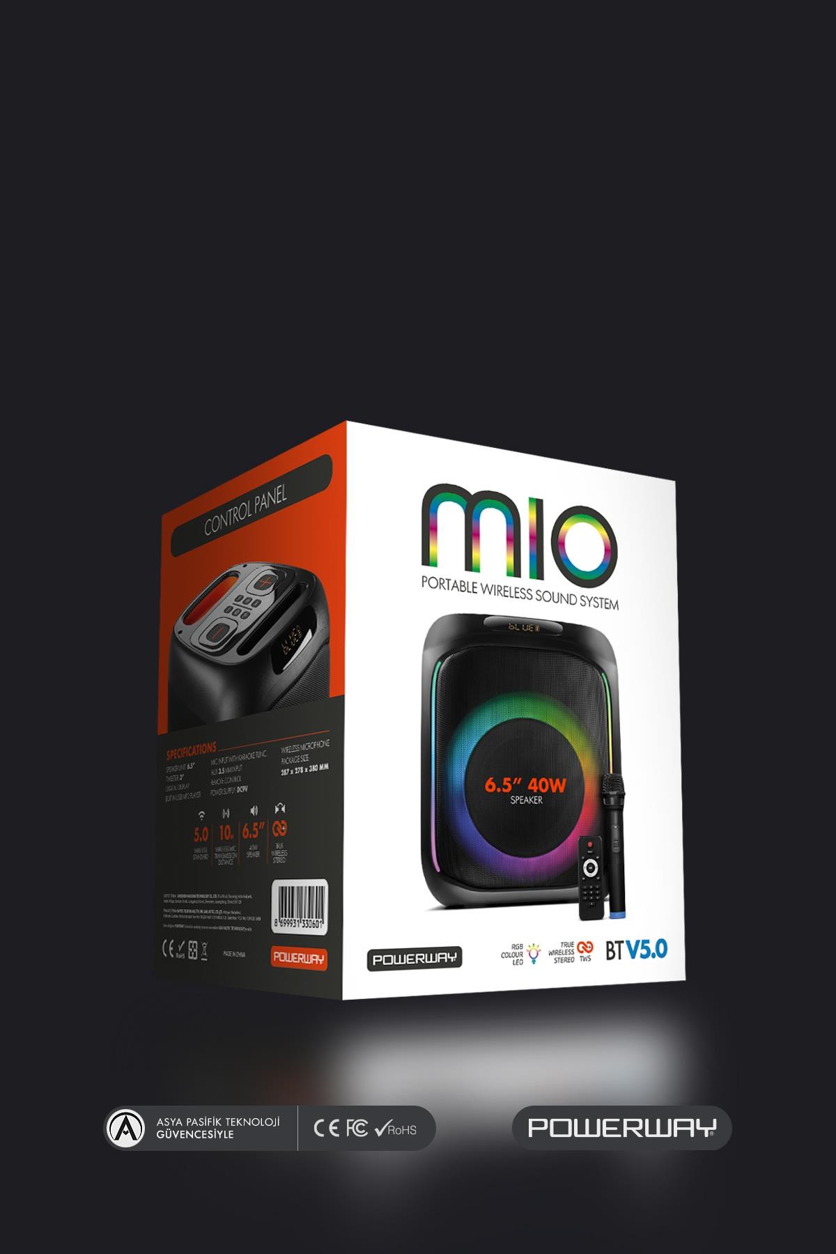 Powerway MIO Taşınabilir Mikrofonlu 40 W Parti Karaoke Kumandalı Bluetooth Hoparlör Led Işıklı