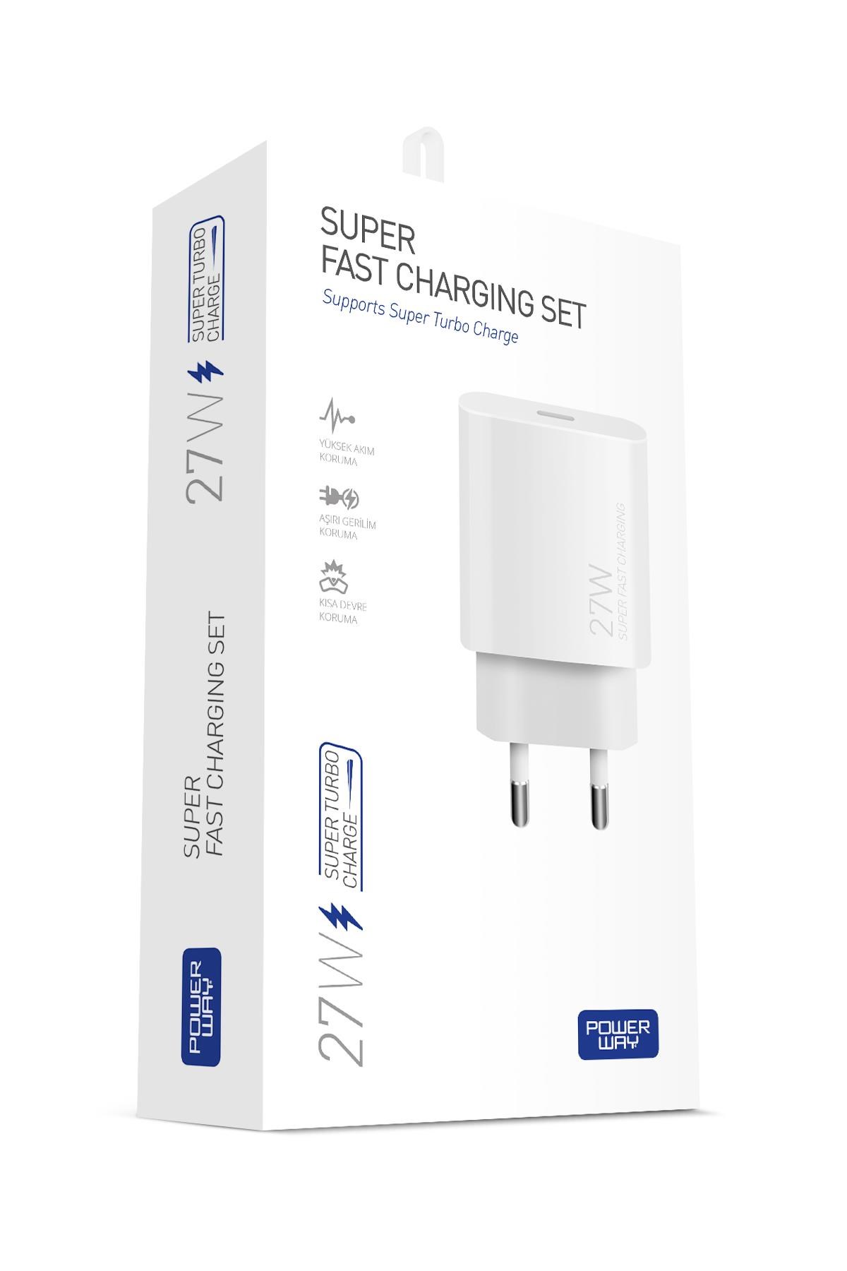 Powerway PD 27W Type-C QC 3.0 Süper Hızlı Şarj Aleti S25 Adaptör