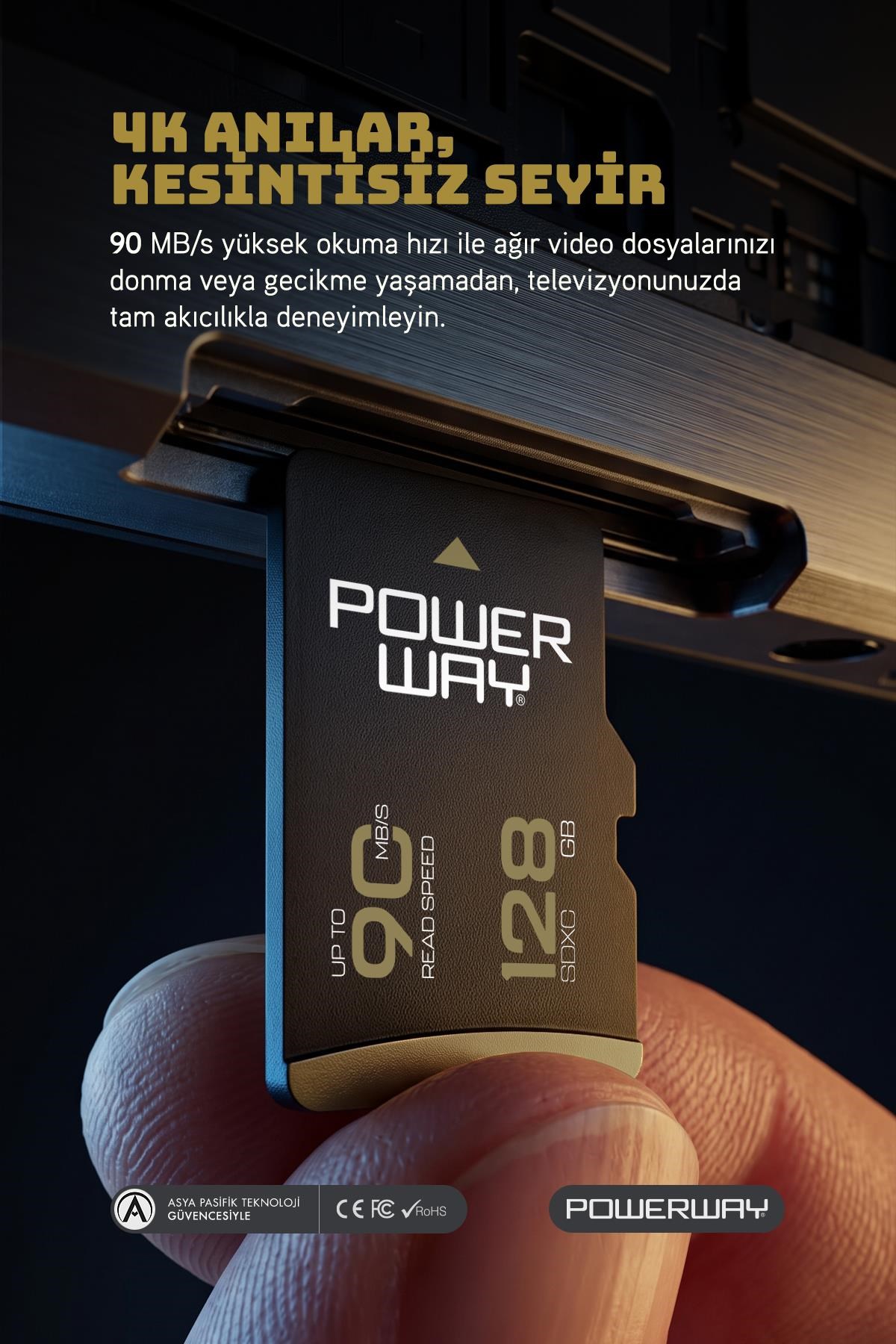 Powerway Premium 128 GB SDXC UHS Class 4K Ultra Hızlı Hafıza Kartı + Adaptör