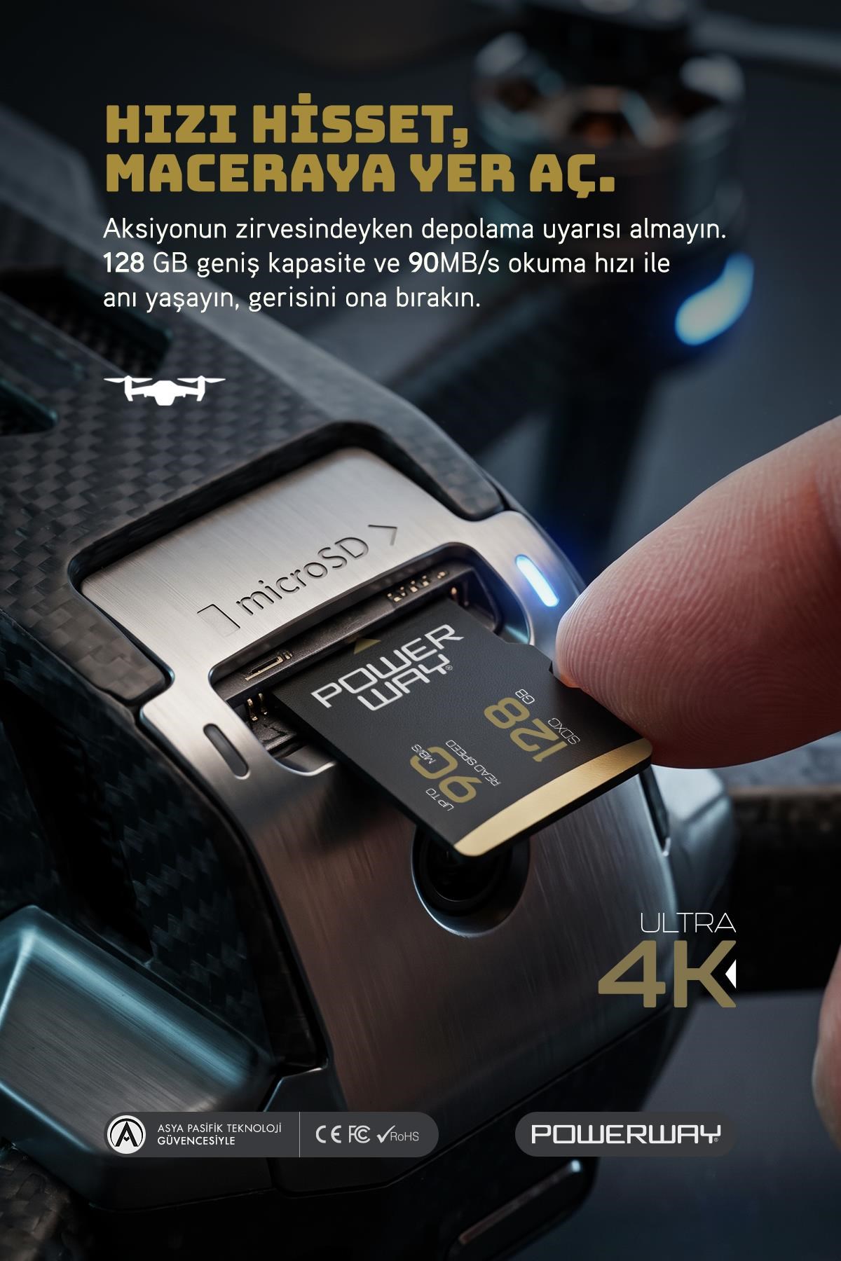Powerway Premium 128 GB SDXC UHS Class 4K Ultra Hızlı Hafıza Kartı + Adaptör