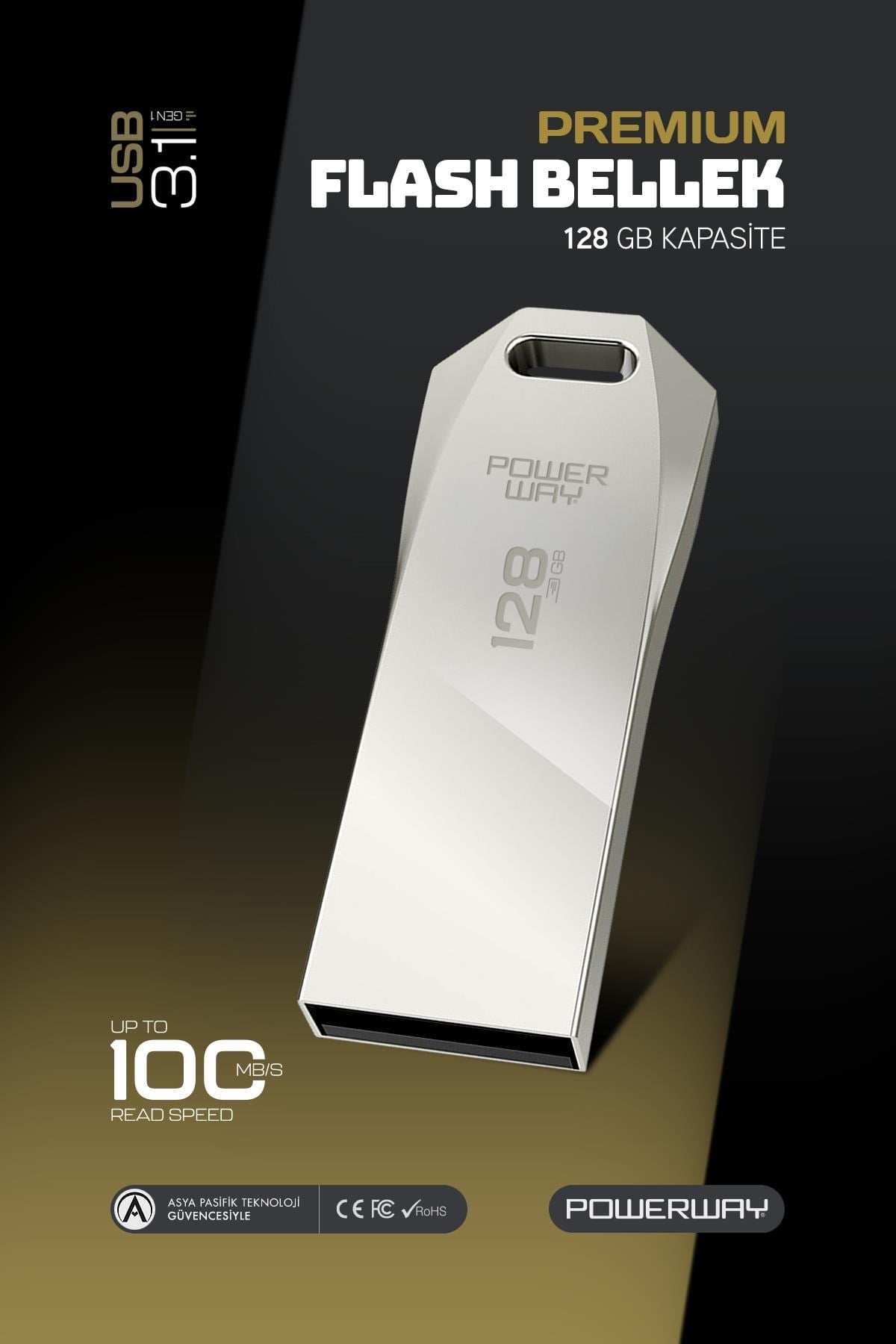 Powerway Premium 128GB USB 3.1 Metal Gövde Ultra Hızlı Flash Bellek Data Traveler
