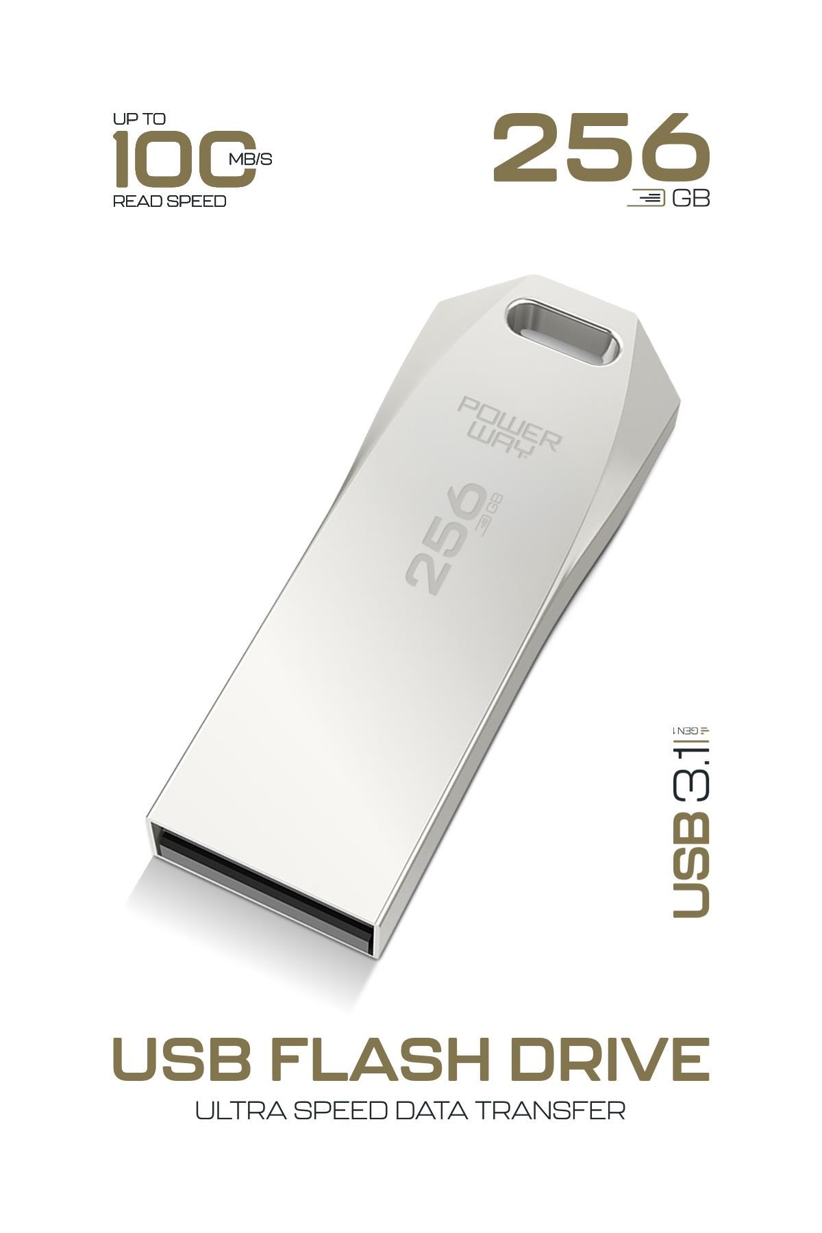 Powerway Premium 256 GB USB 3.1 Metal Gövde Ultra Hızlı Flash Bellek Data Traveler