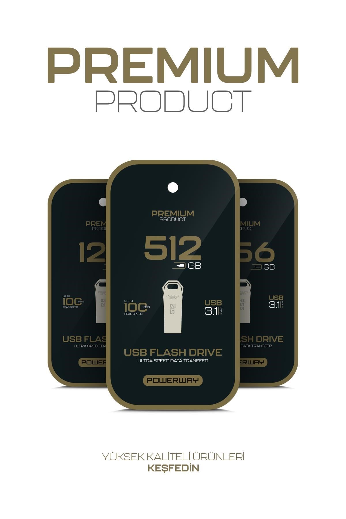 Powerway Premium 256 GB USB 3.1 Metal Gövde Ultra Hızlı Flash Bellek Data Traveler
