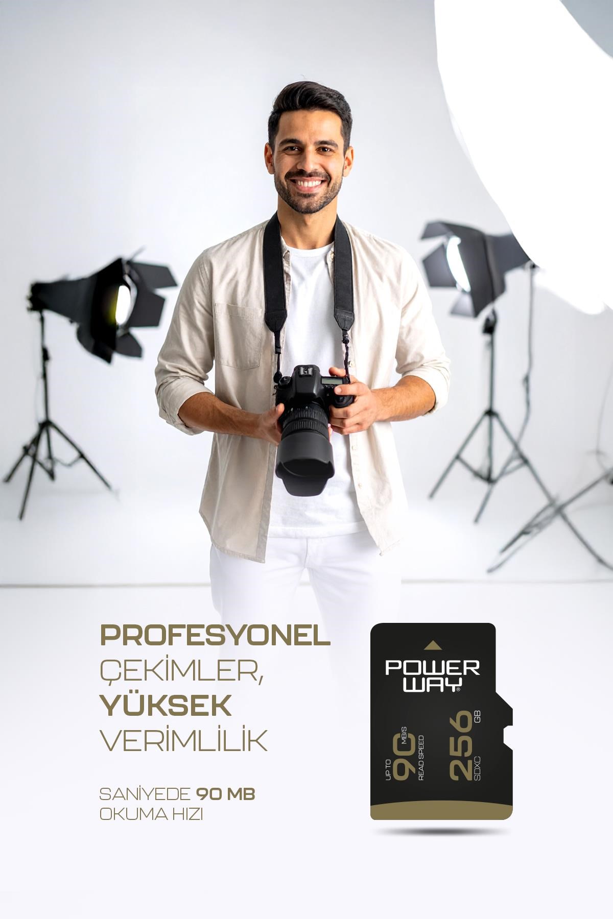 Powerway Premium 256GB SDXC UHS Class 4K Ultra Hızlı Hafıza Kartı + Adaptör