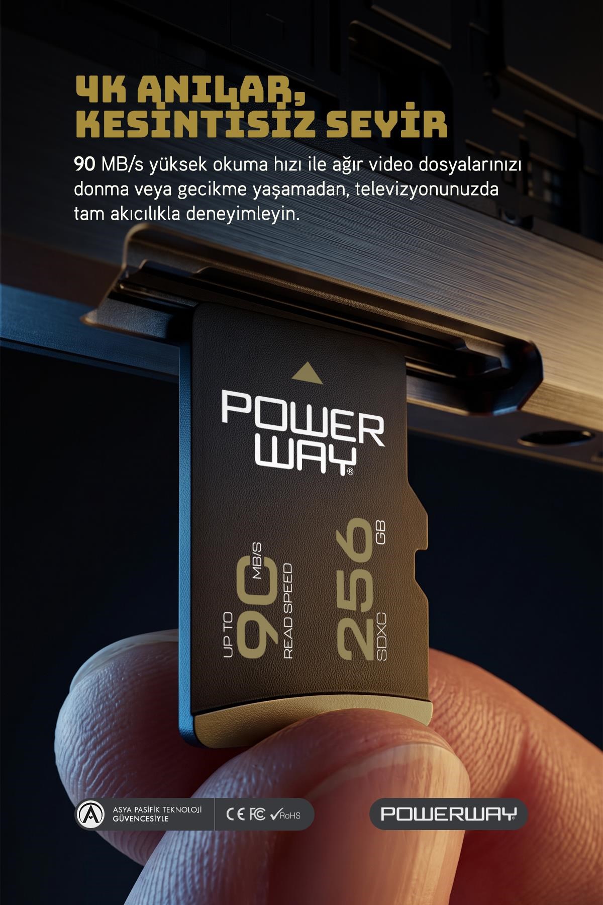 Powerway Premium 256GB SDXC UHS Class 4K Ultra Hızlı Hafıza Kartı + Adaptör