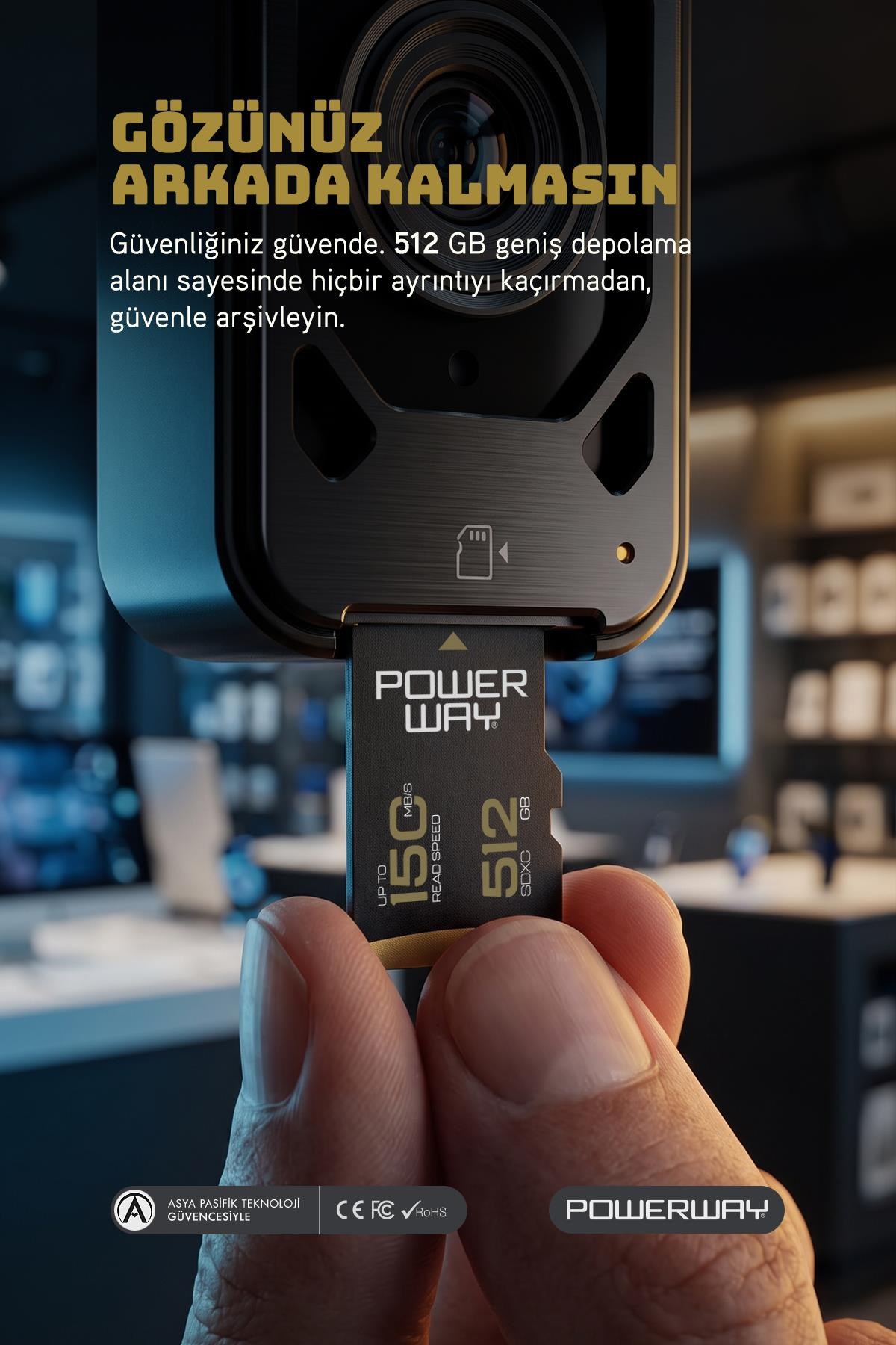 Powerway Premium 512 GB SDXC UHS Class 4K Ultra Hızlı Hafıza Kartı + Adaptör