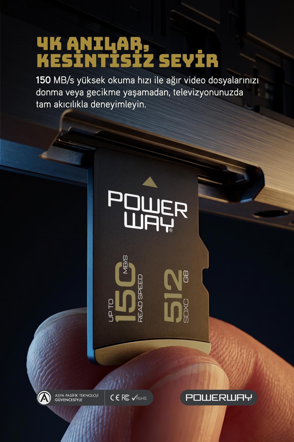 Powerway Premium 512 GB SDXC UHS Class 4K Ultra Hızlı Hafıza Kartı + Adaptör