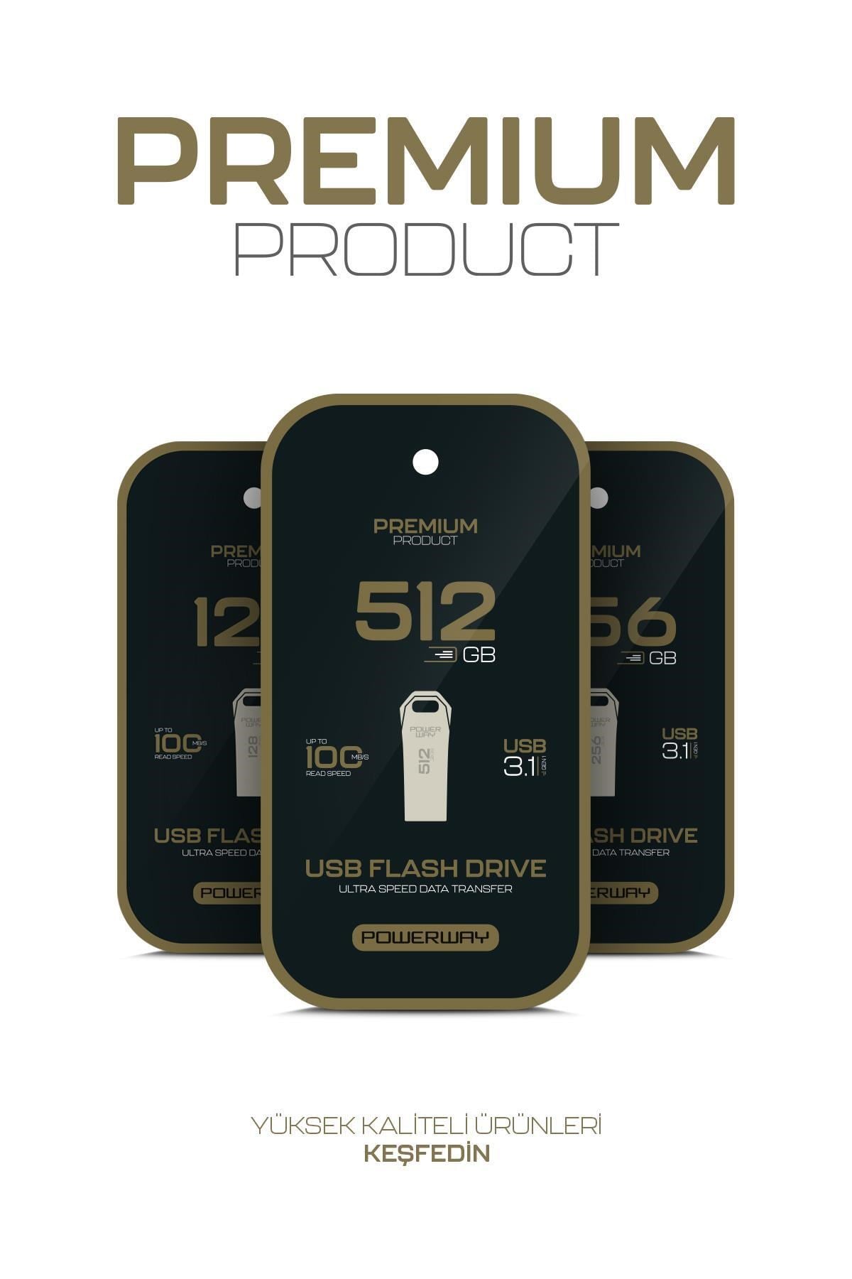 Powerway Premium 512 GB USB 3.1 Metal Gövde Ultra Hızlı Flash Bellek Data Traveler