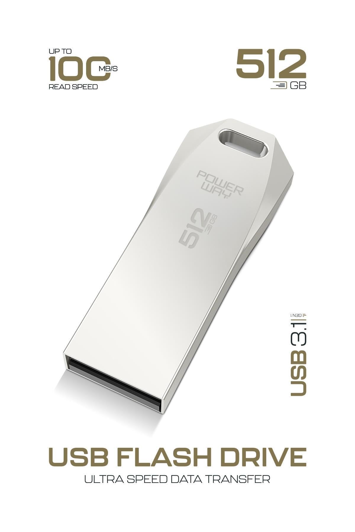 Powerway Premium 512 GB USB 3.1 Metal Gövde Ultra Hızlı Flash Bellek Data Traveler