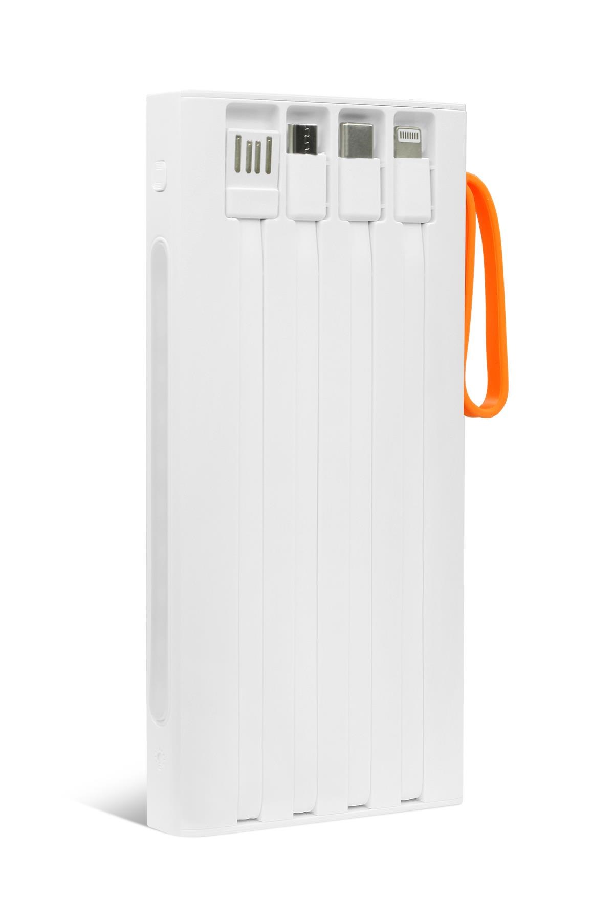 Powerway QC10 Beyaz 10.000 Mah PD 22.5W Dahili Kablolu Hızlı Şarj Led Işıklı Powerbank