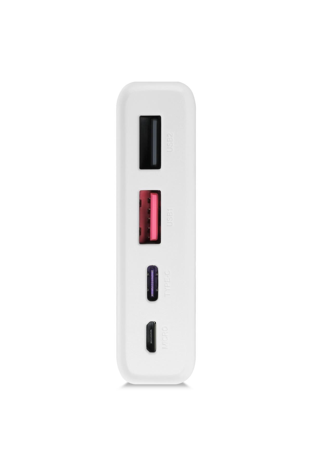Powerway QC10 Beyaz 10.000 Mah PD 22.5W Dahili Kablolu Hızlı Şarj Led Işıklı Powerbank