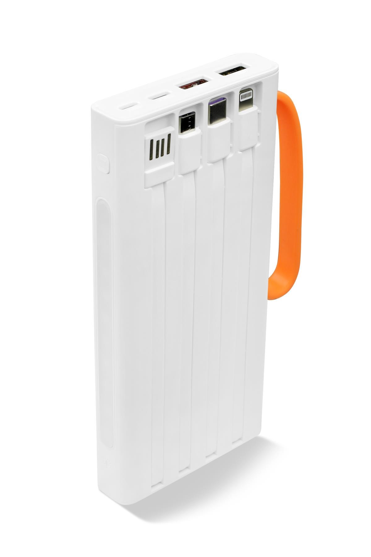 Powerway QC10 Beyaz 10.000 Mah PD 22.5W Dahili Kablolu Hızlı Şarj Led Işıklı Powerbank