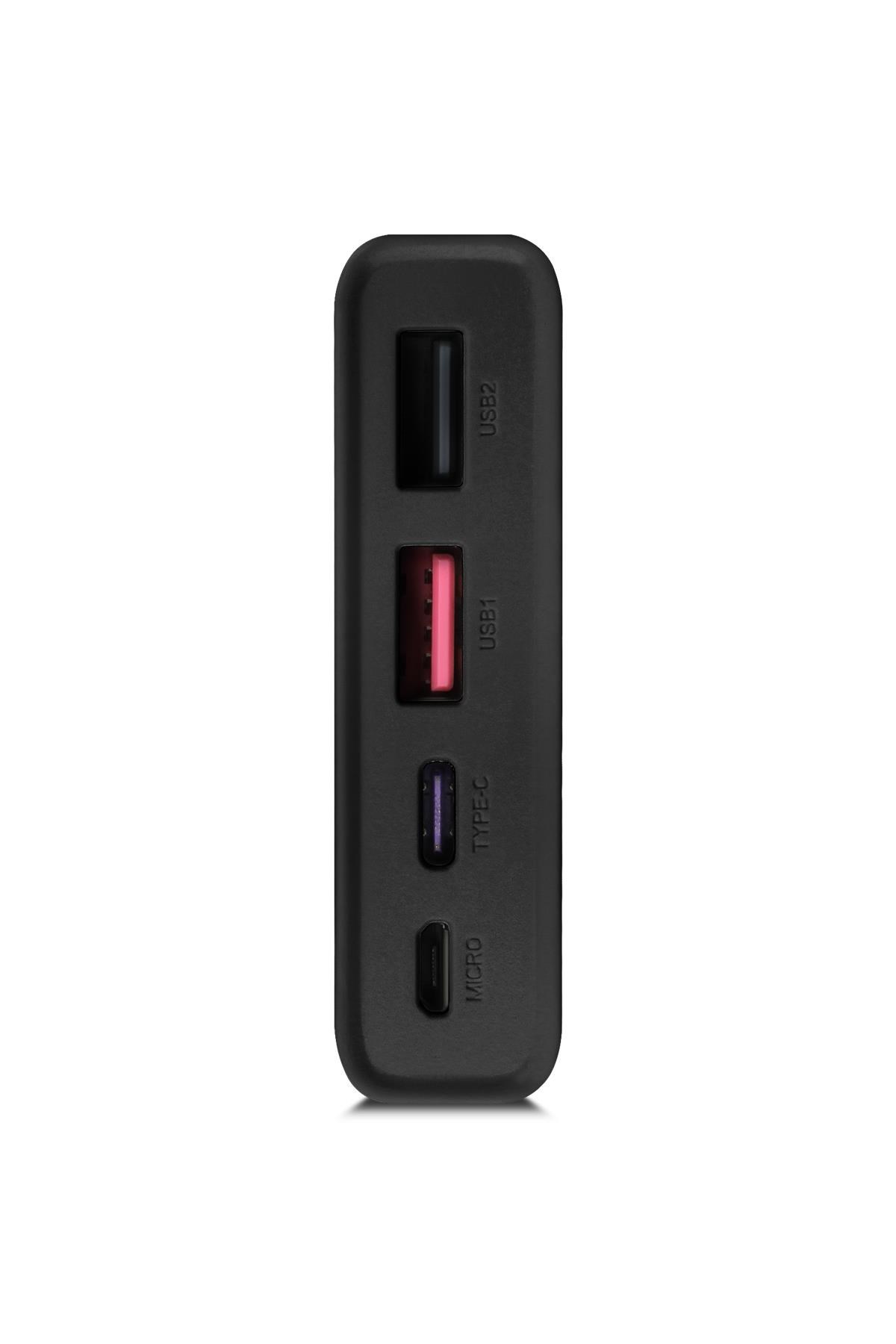 Powerway QC10 Siyah 10.000 Mah PD 22.5W Dahili Kablolu Hızlı Şarj Led Işıklı Powerbank