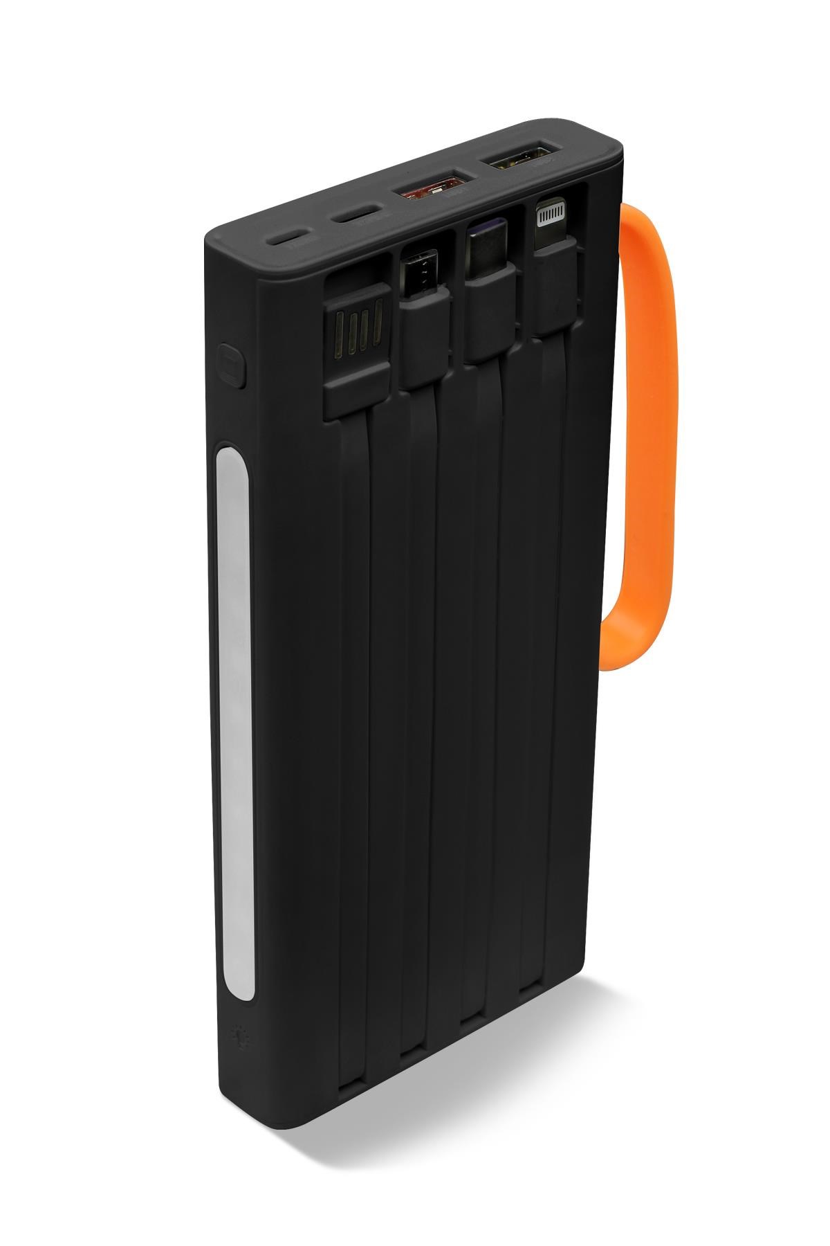 Powerway QC10 Siyah 10.000 Mah PD 22.5W Dahili Kablolu Hızlı Şarj Led Işıklı Powerbank