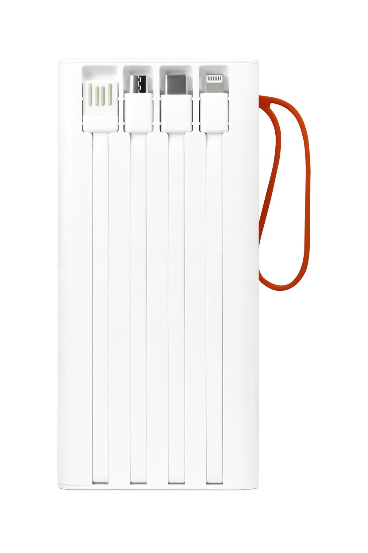 Powerway QC20 Beyaz 20.000 Mah PD 22.5W Dahili Kablolu Hızlı Şarj Led Işıklı Powerbank