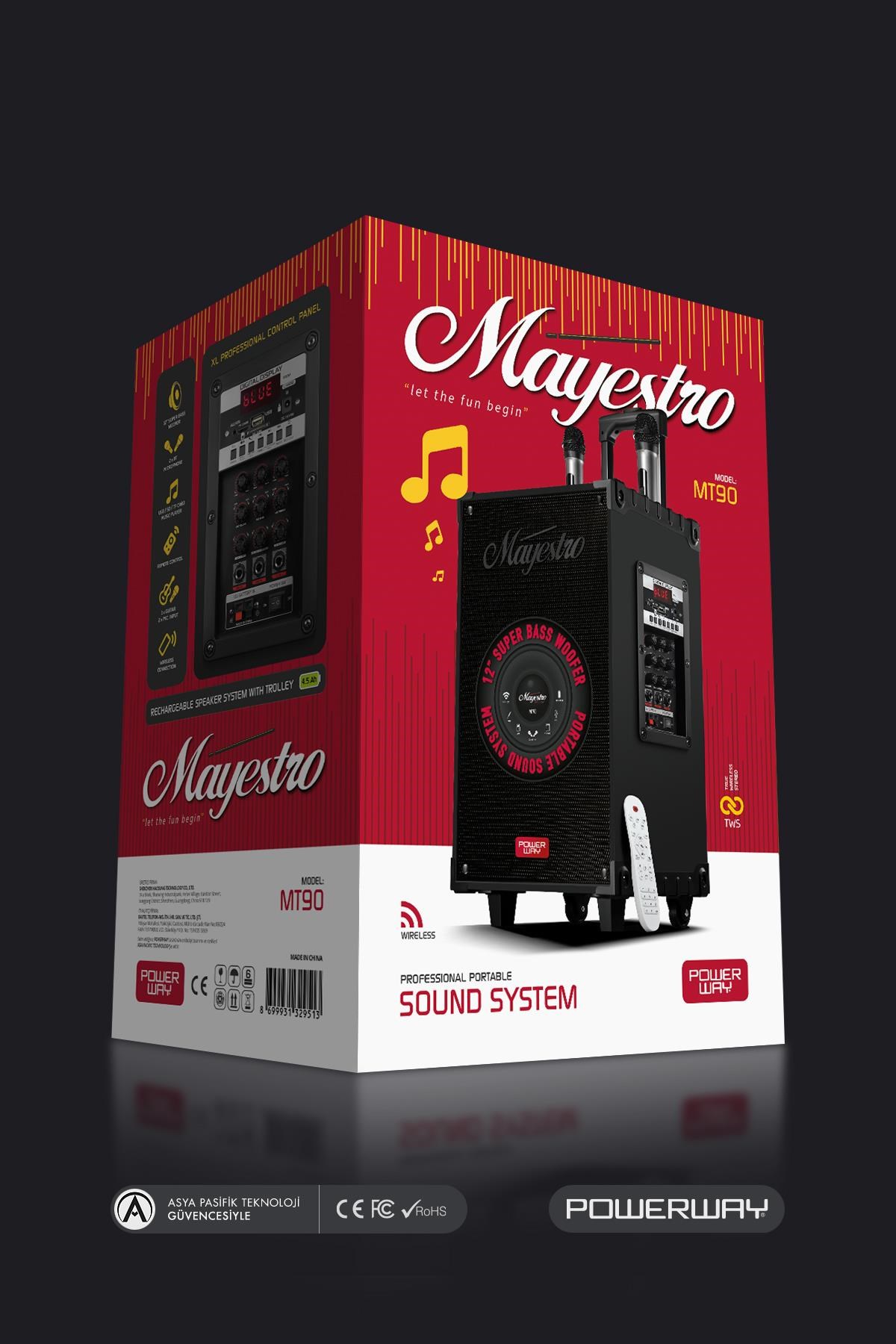 Powerway Şarjlı Çift Mikrofonlu Hoparlör Karaoke Sistemi Taşınabilir Amfi MT90 Bluetooth Hoparlör