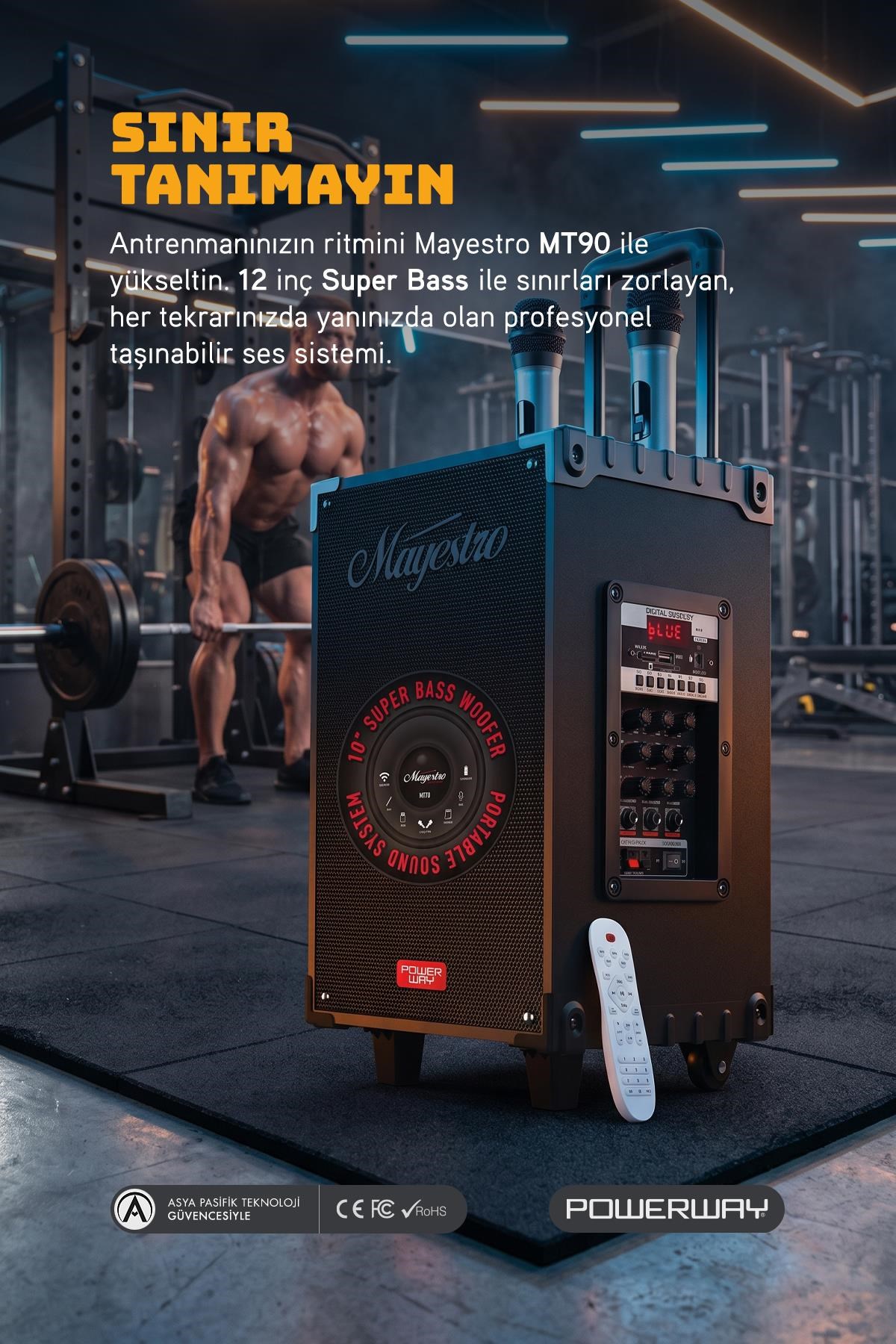 Powerway Şarjlı Çift Mikrofonlu Hoparlör Karaoke Sistemi Taşınabilir Amfi MT70 Bluetooth Hoparlör