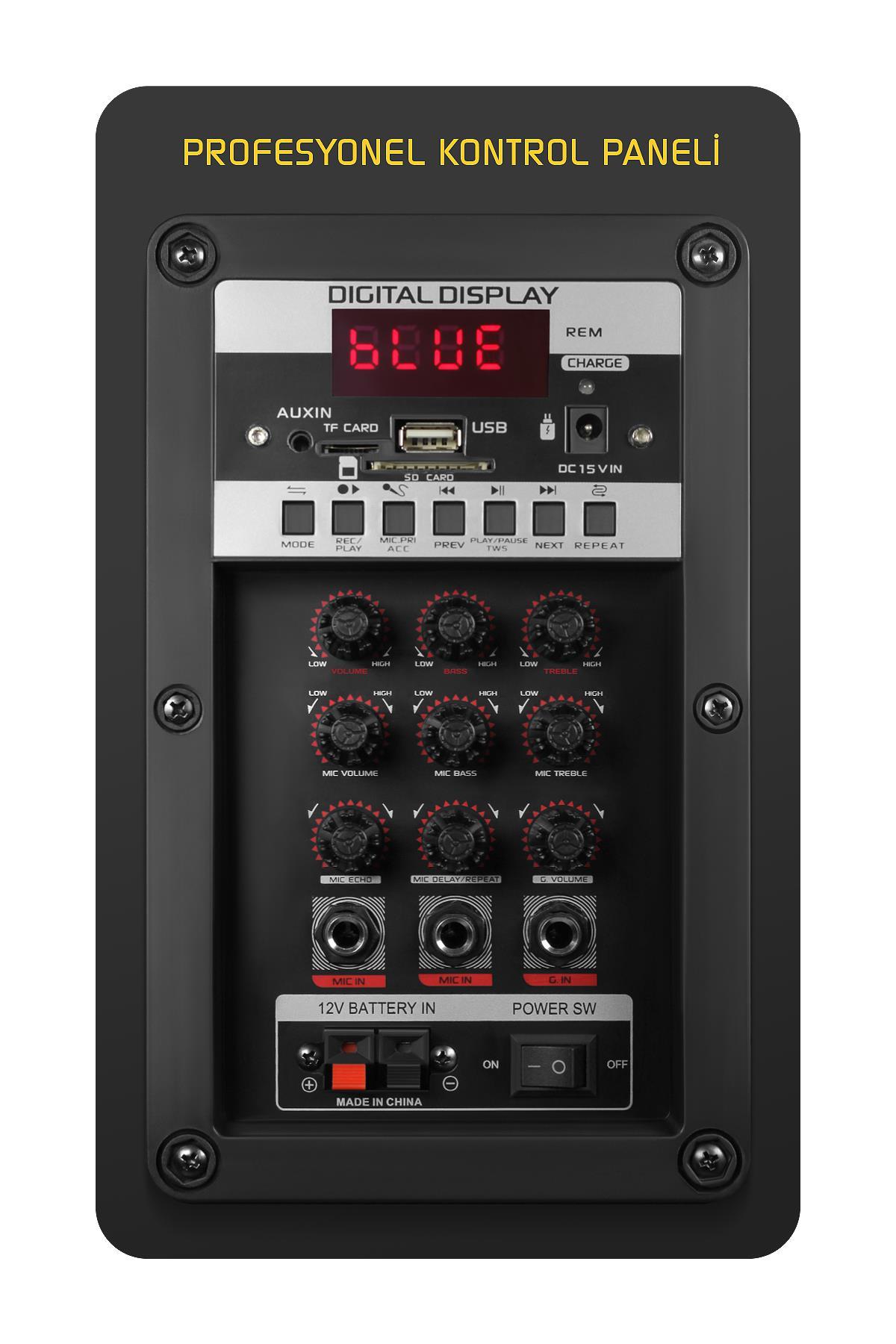 Powerway Şarjlı Çift Mikrofonlu Hoparlör Karaoke Sistemi Taşınabilir Amfi MT70 Bluetooth Hoparlör